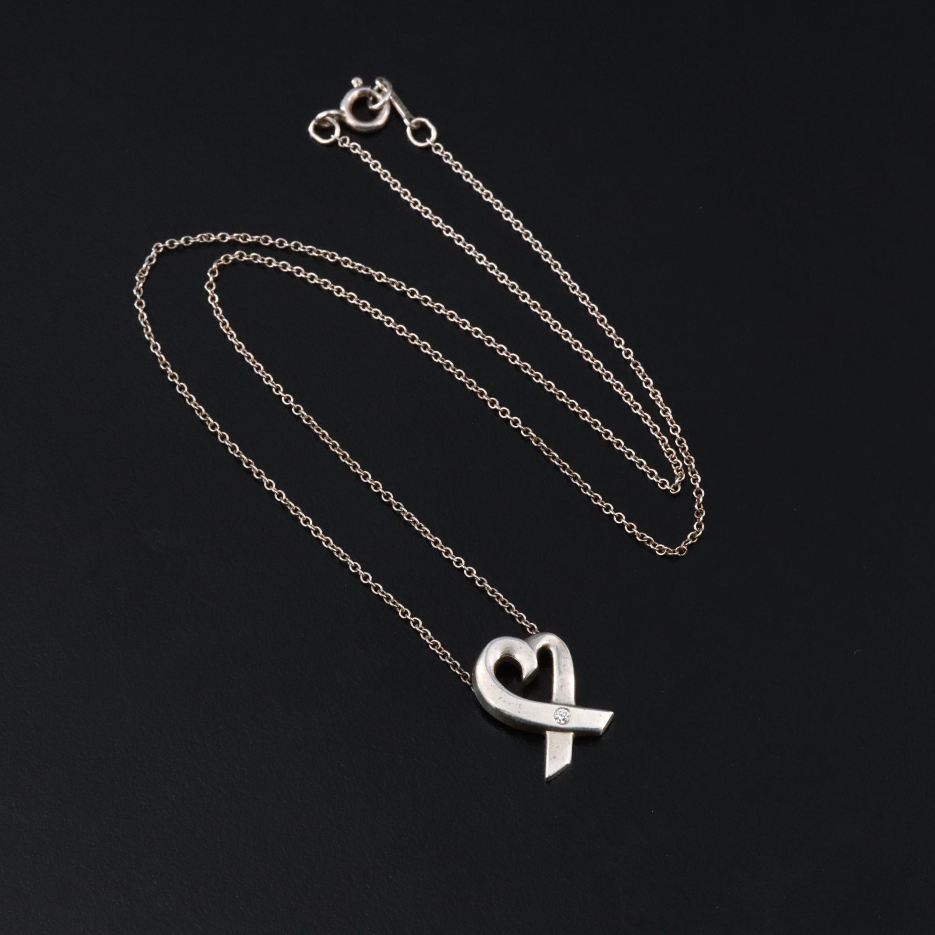 Paloma Picasso for Tiffany & Co. Loving Heart Sterling Diamond Necklace