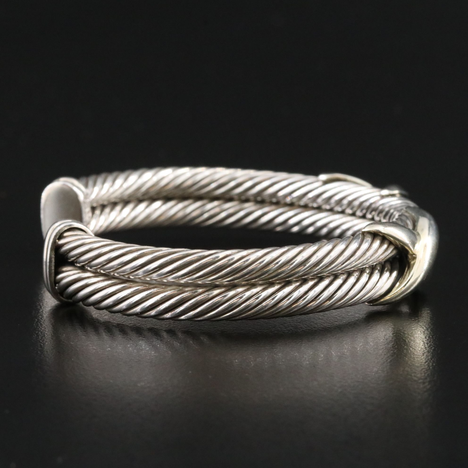 David Yurman Sterling and 14K Double X Cable Cuff Bracelet