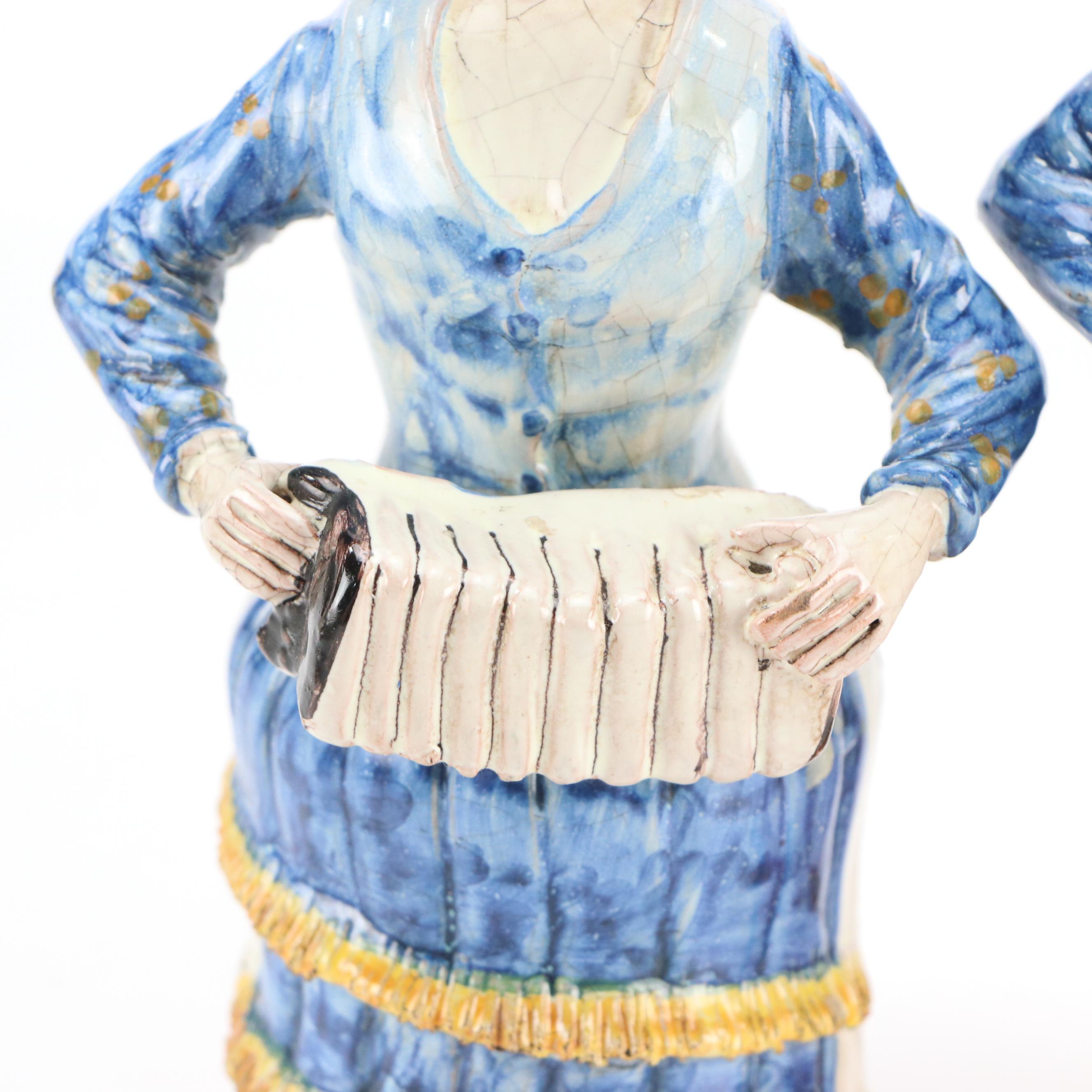 Ernesto Boria Caltagirone Majolica Figural Candlesticks