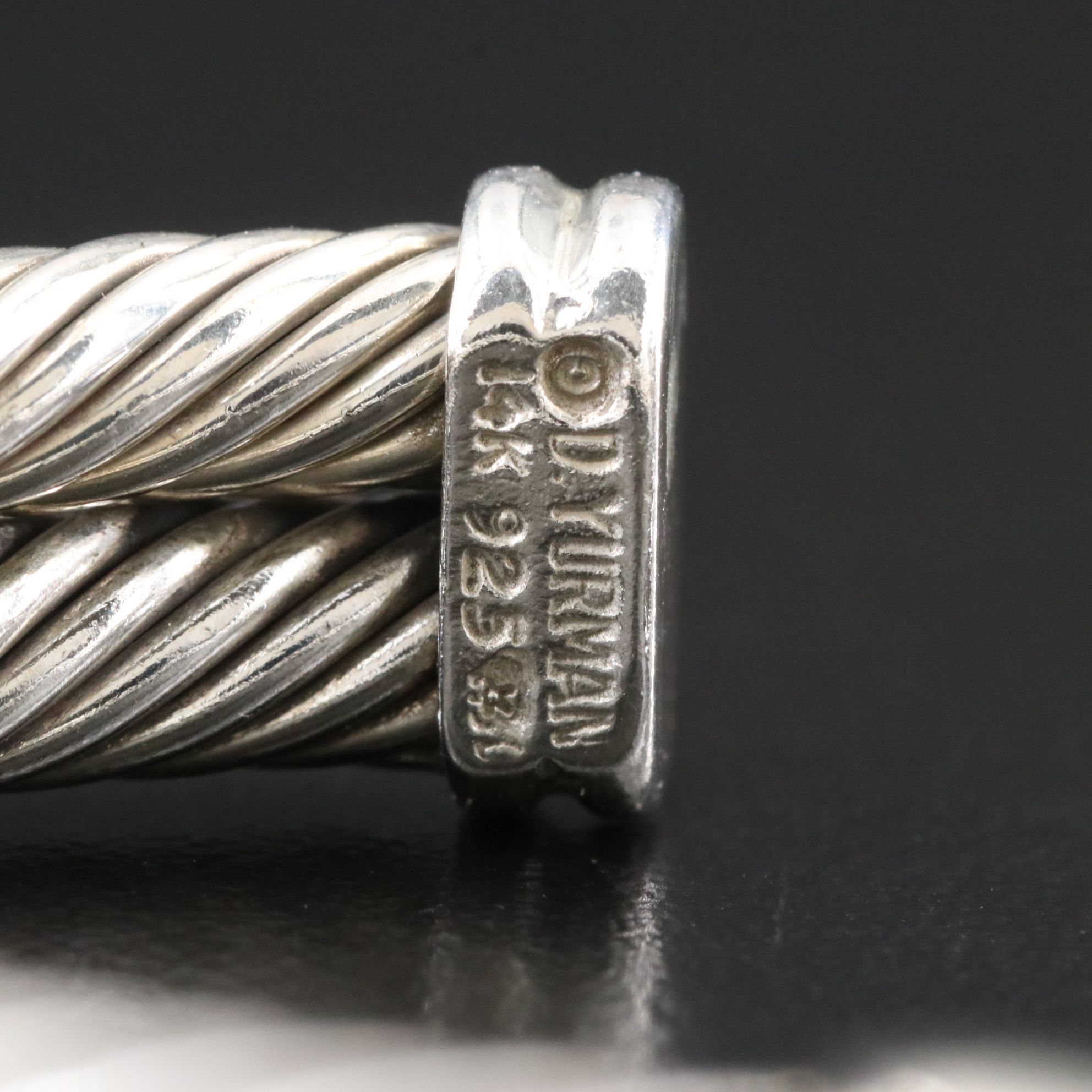 David Yurman Sterling and 14K Double X Cable Cuff Bracelet