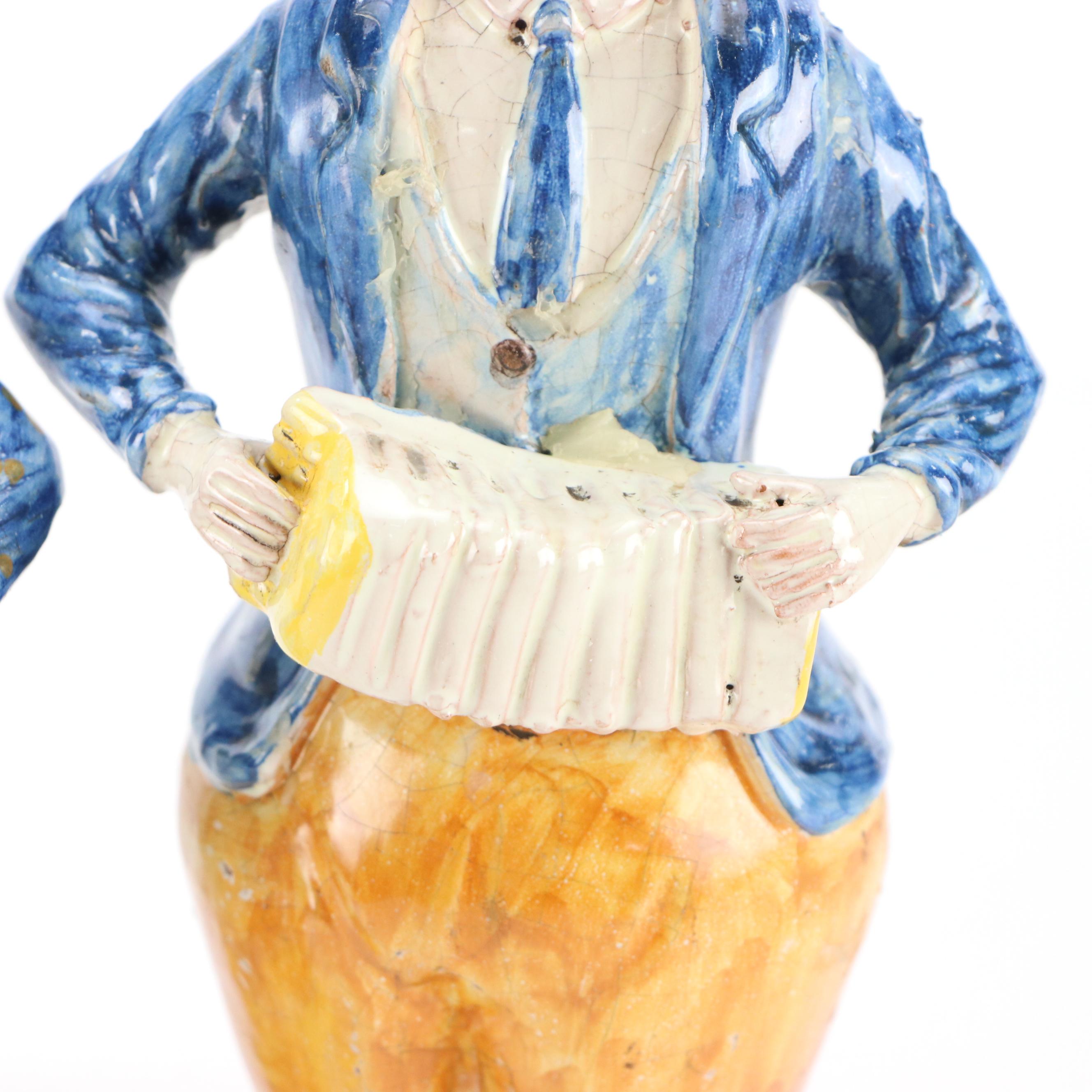 Ernesto Boria Caltagirone Majolica Figural Candlesticks