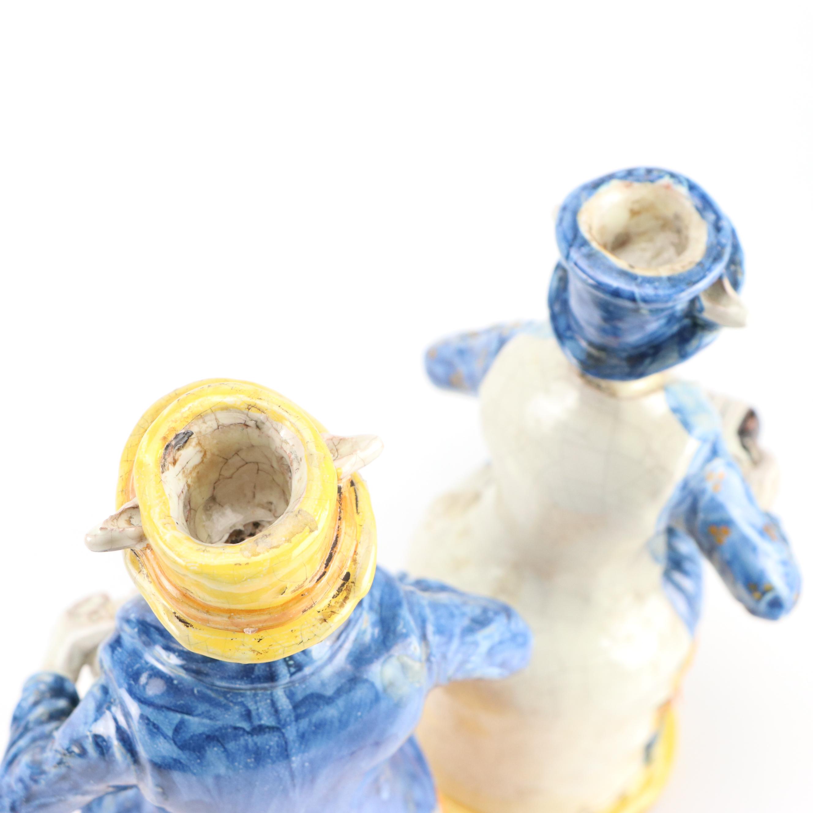 Ernesto Boria Caltagirone Majolica Figural Candlesticks