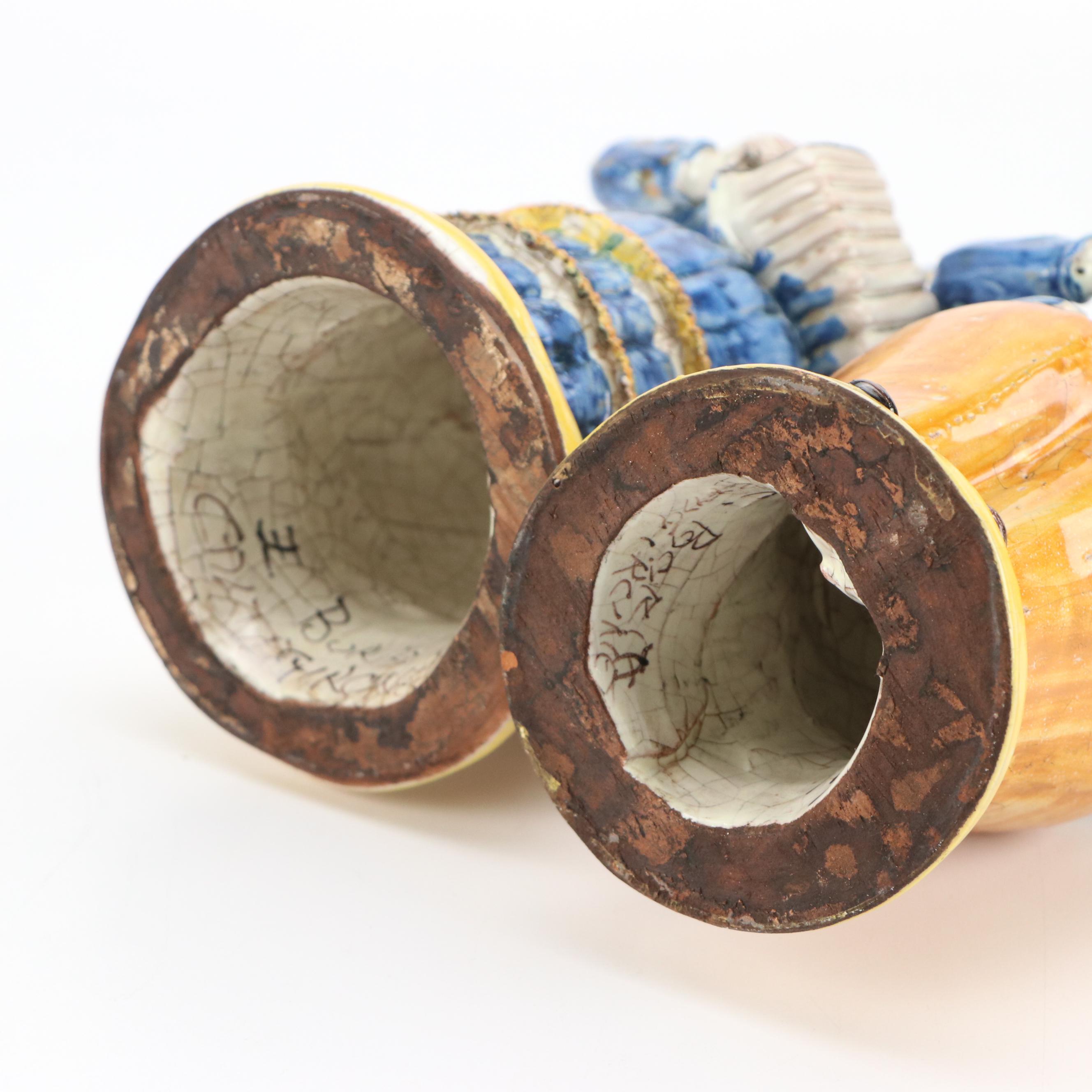 Ernesto Boria Caltagirone Majolica Figural Candlesticks