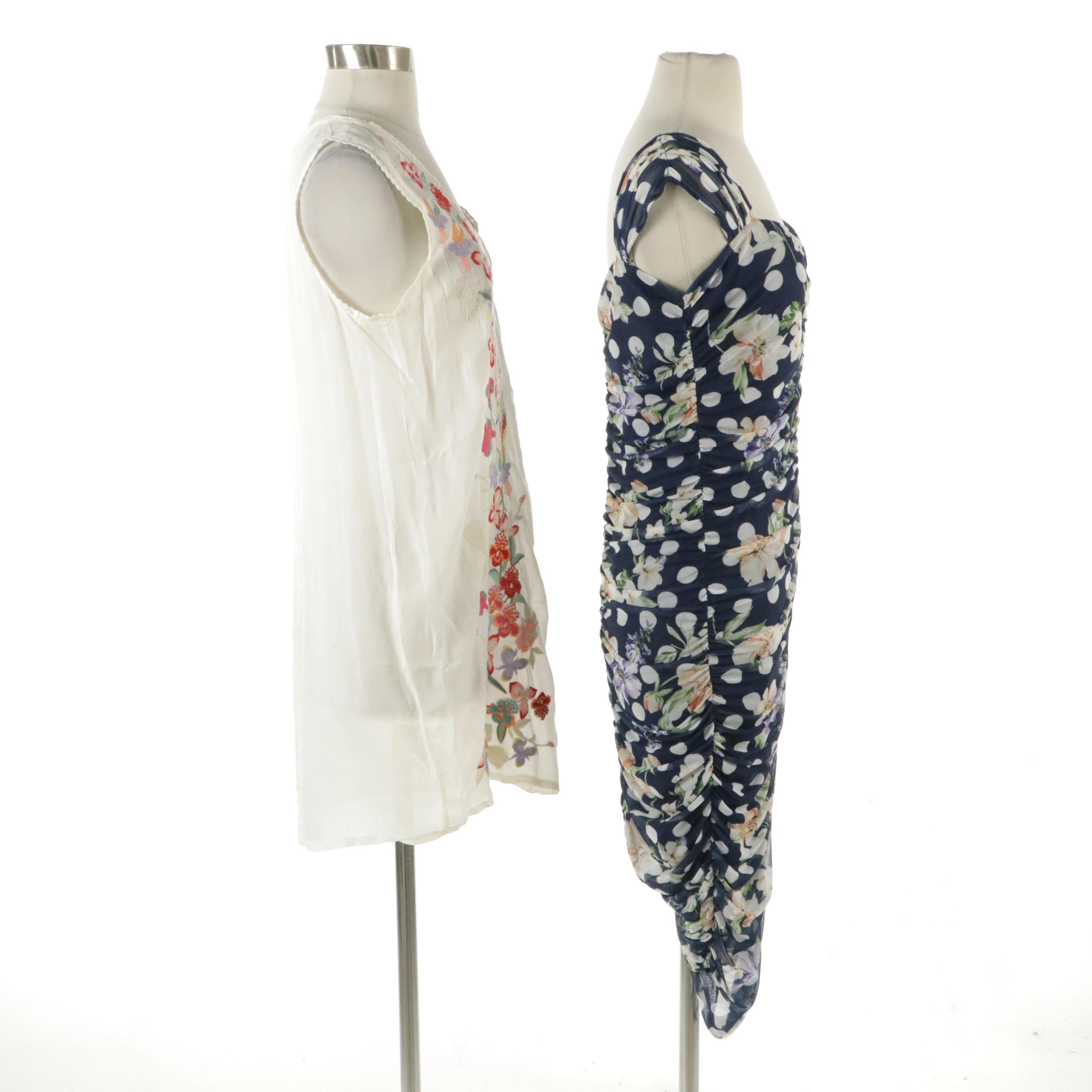 Johnny Was Embroidered Sleeveless Dress & Alexia Admor Printed Sleeveless Dress