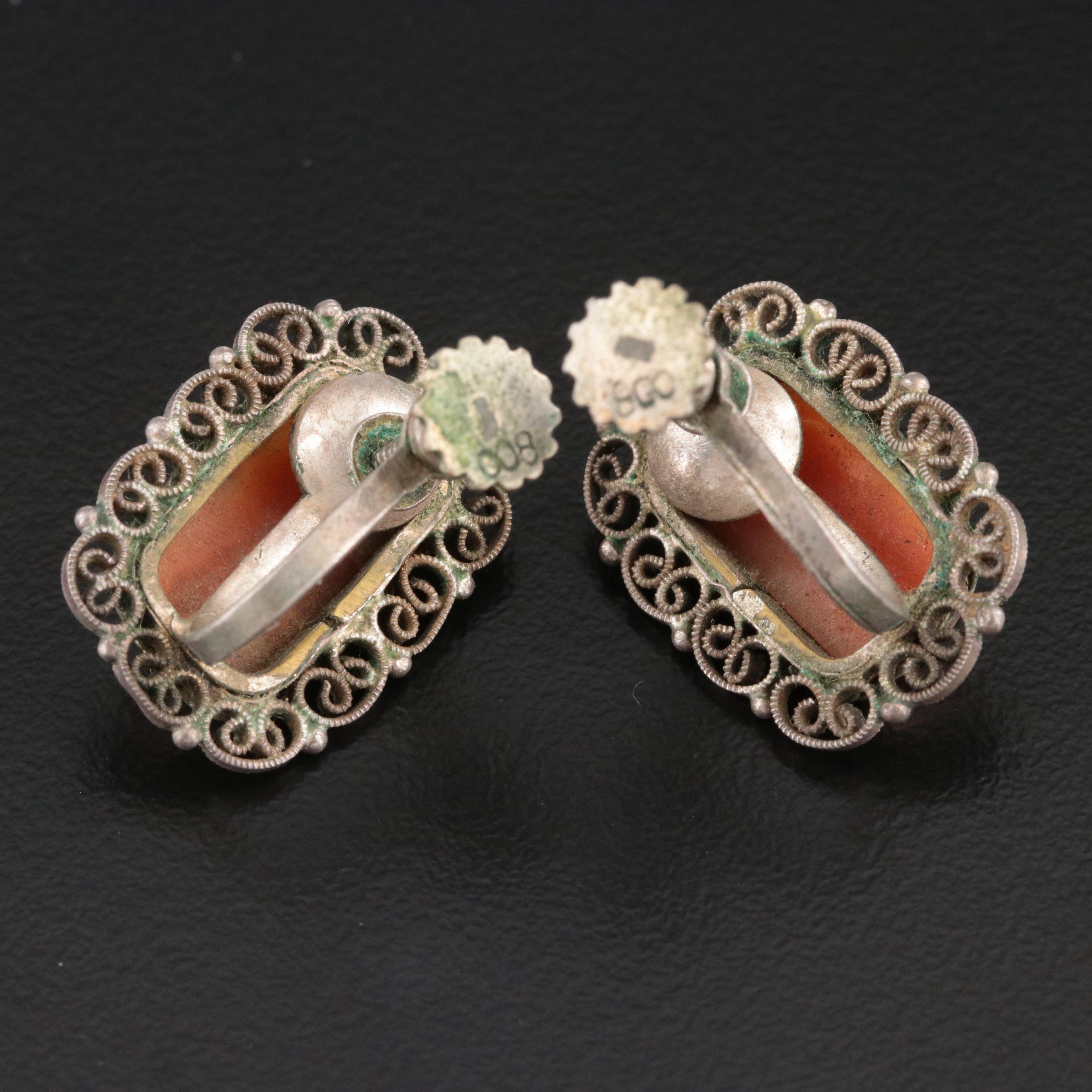 800 Silver Shell Cameo Earrings and Sterling Bead Chain Necklace