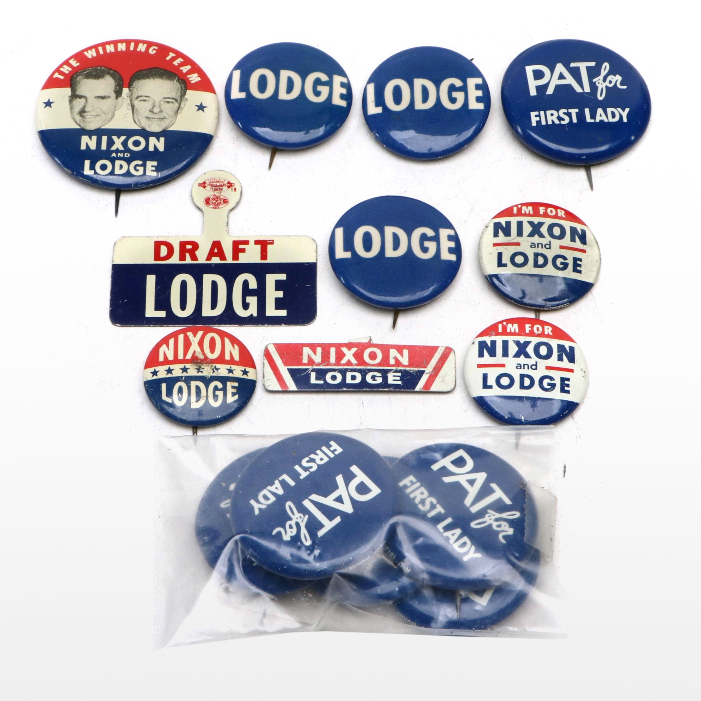 Richard Nixon and Henry Cabot Lodge Political Campaign Buttons and Tabs, 1960
