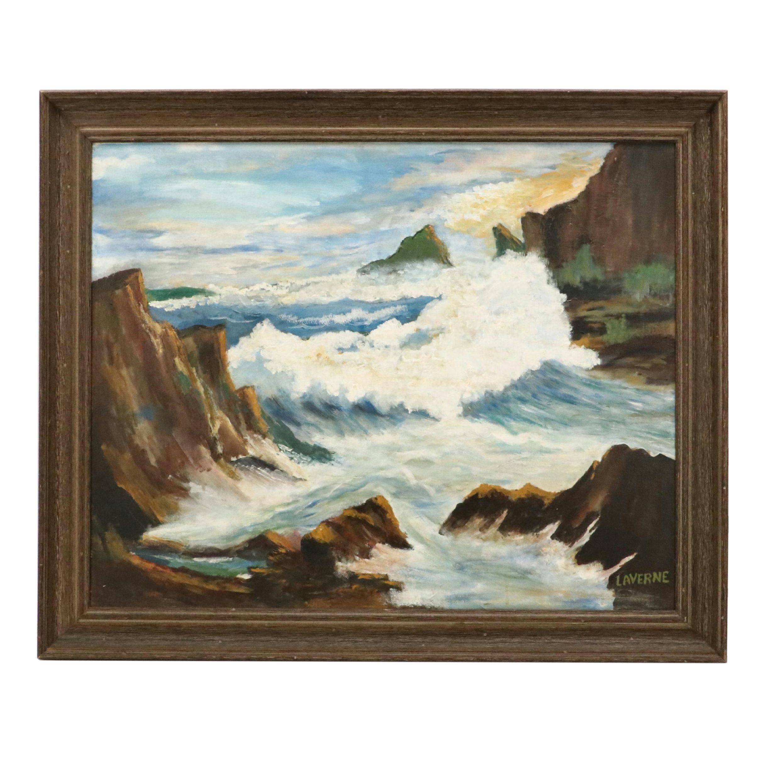 Laverne McQueary Seascape Acrylic Painting with Waves, Late 20th Century