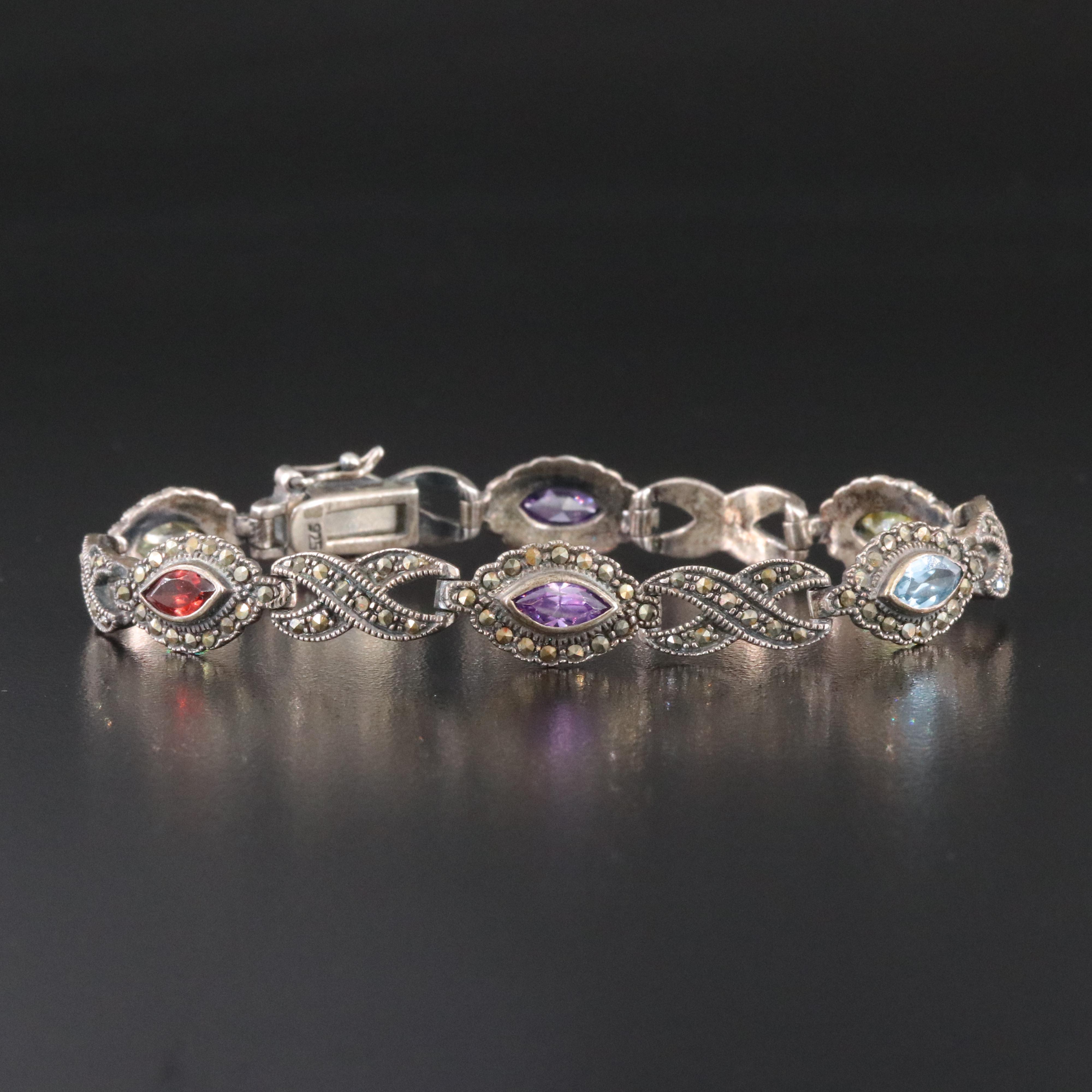 Sterling Bracelet Including Garnet, Marcasite and CZ