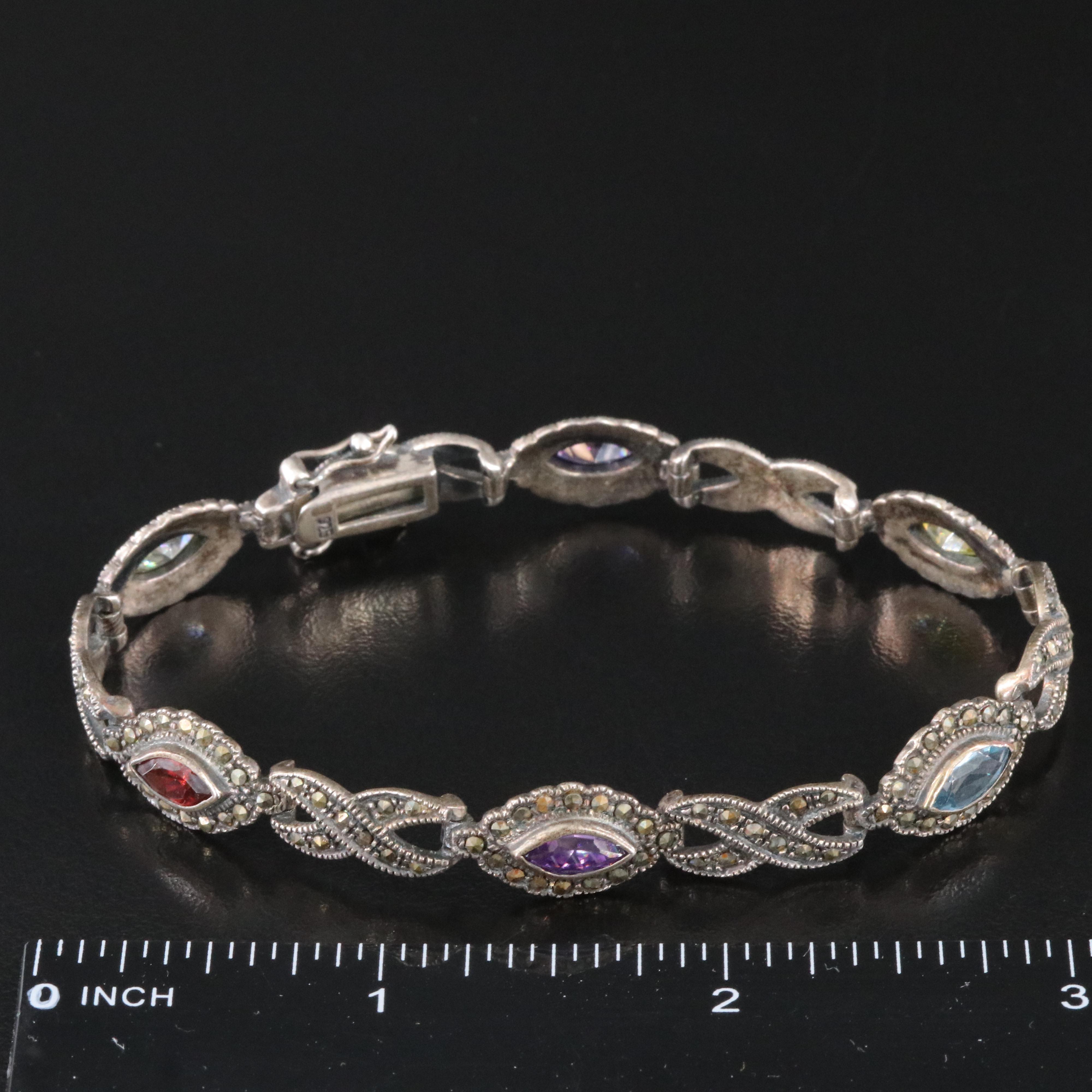 Sterling Bracelet Including Garnet, Marcasite and CZ