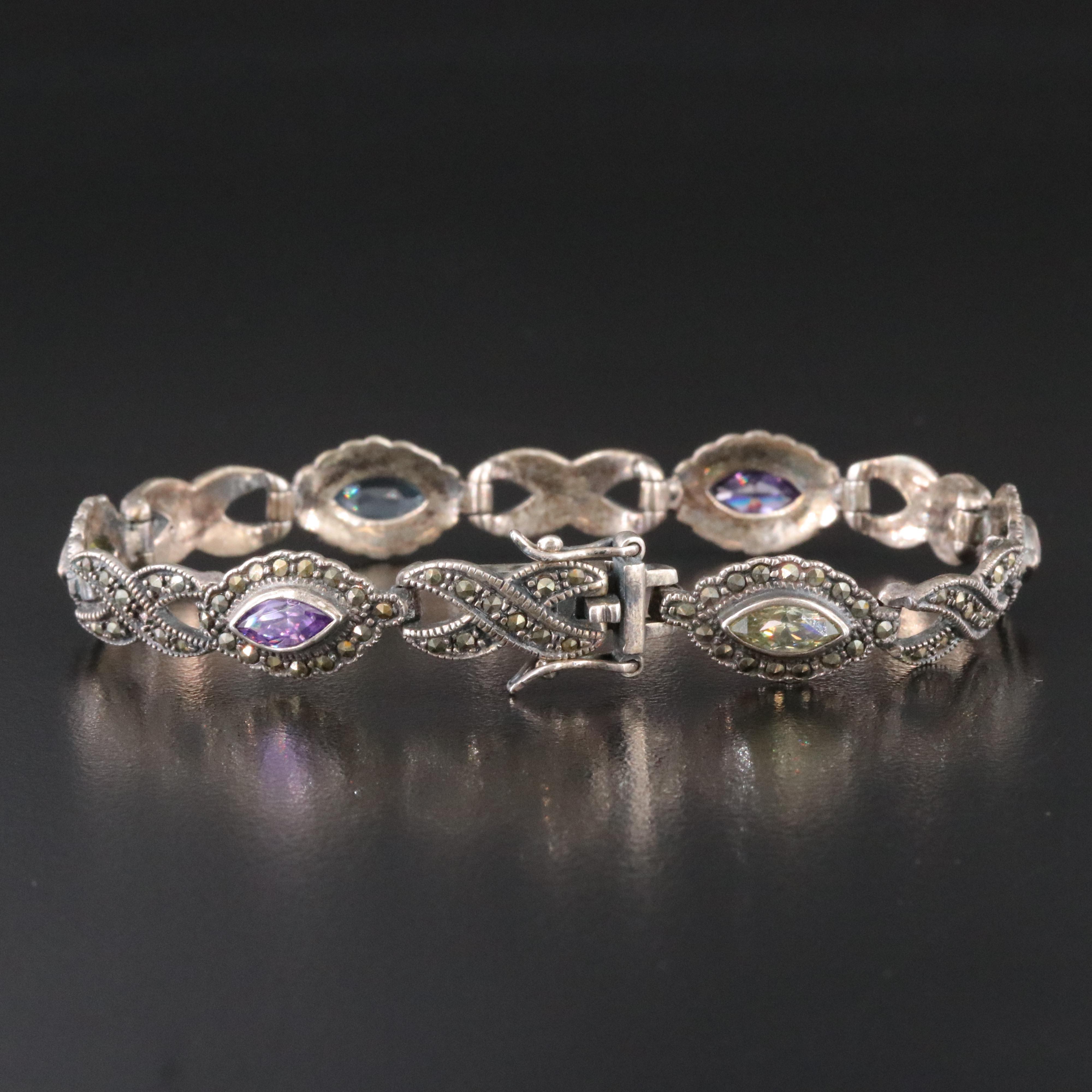 Sterling Bracelet Including Garnet, Marcasite and CZ