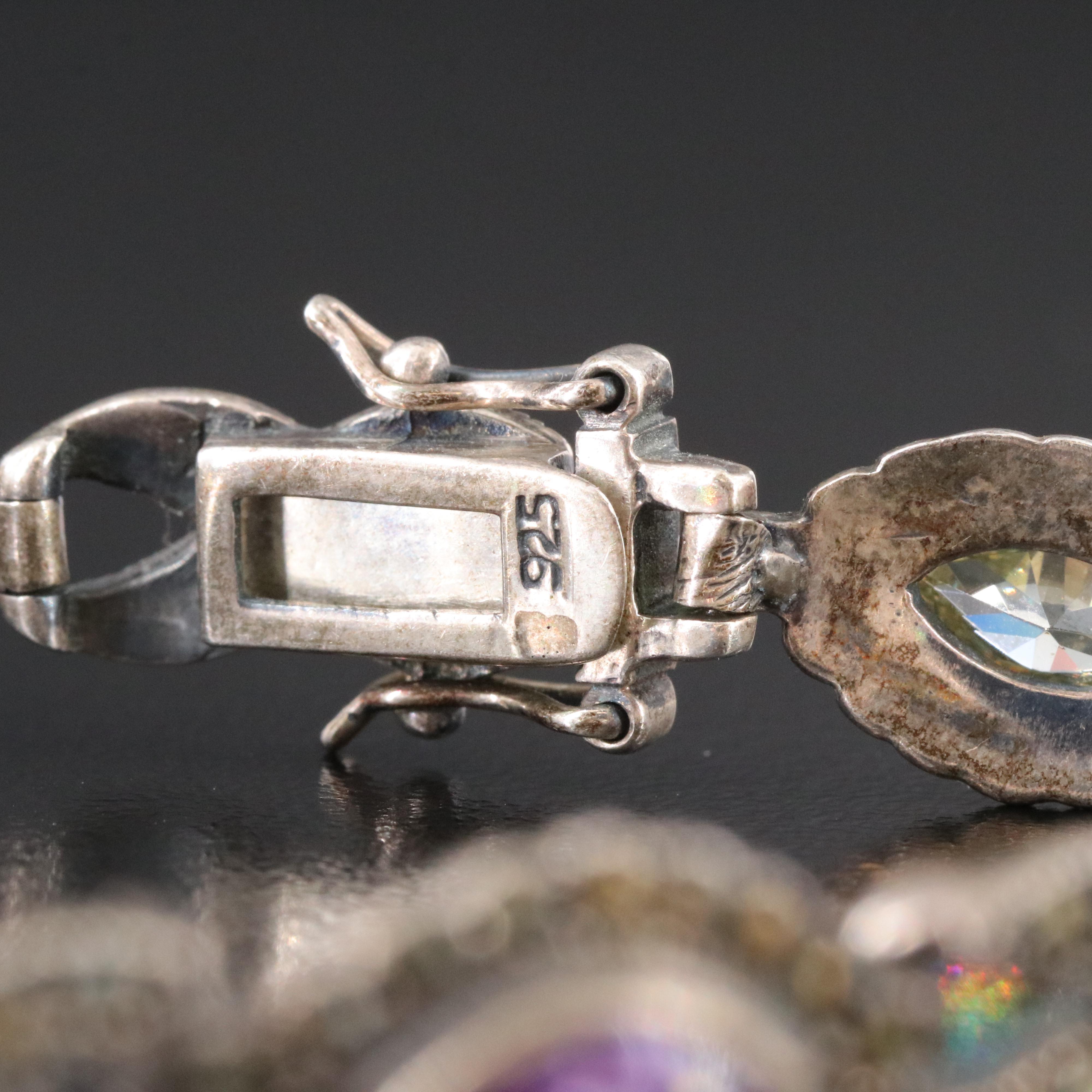 Sterling Bracelet Including Garnet, Marcasite and CZ