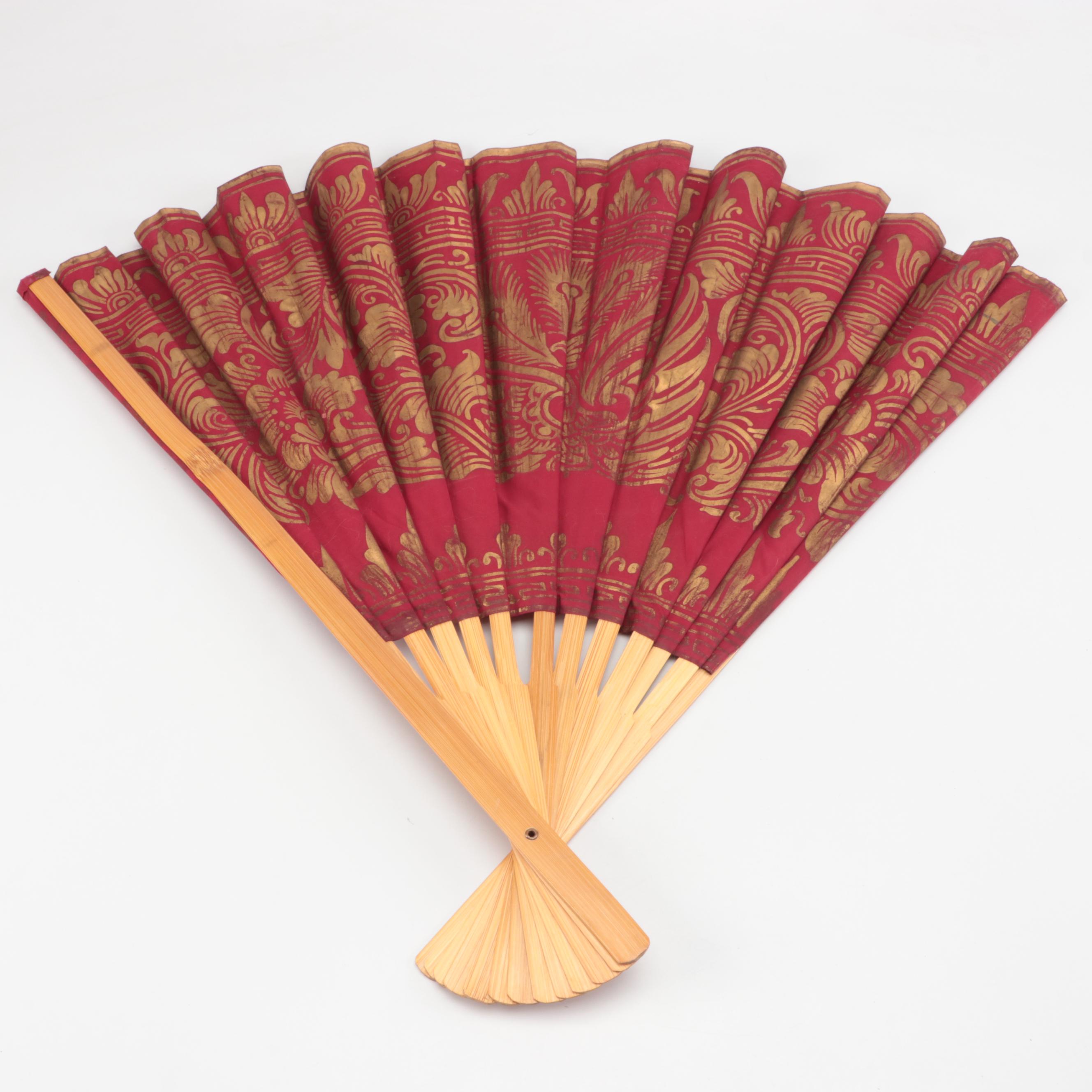 Japanese Gilt Paper Peacock Fan with Other Decorative Fabric Fan