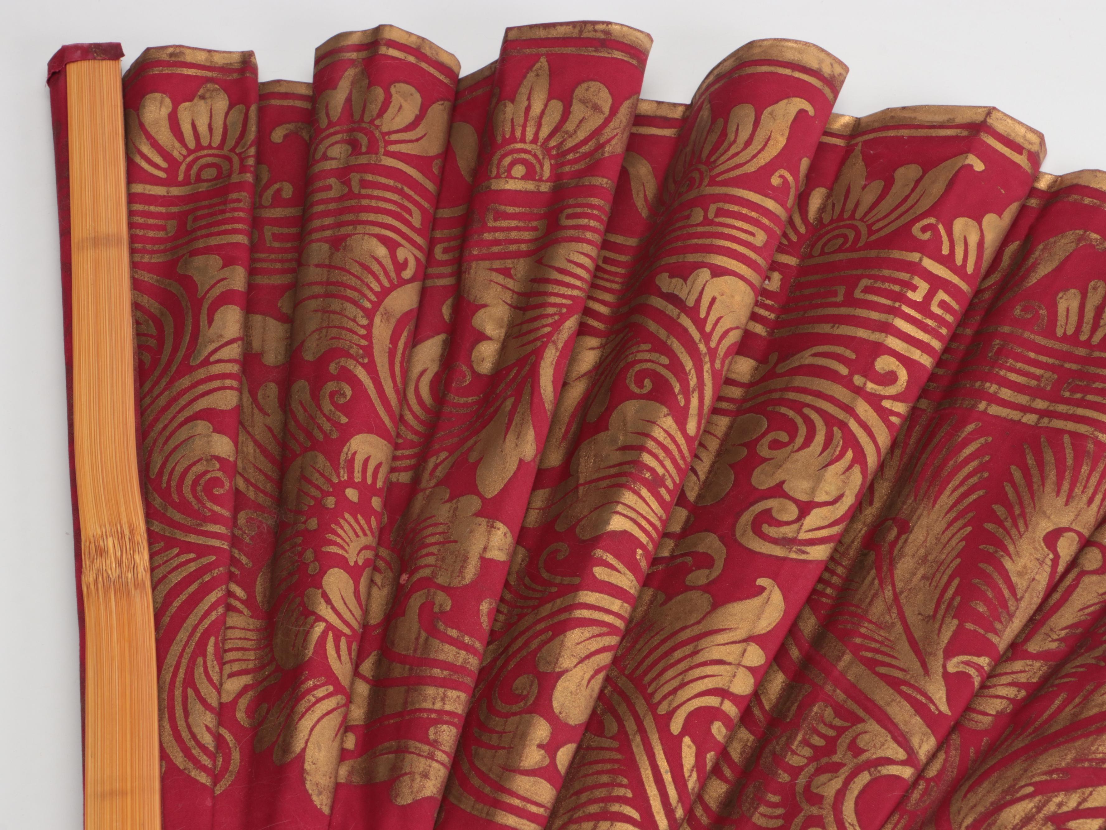 Japanese Gilt Paper Peacock Fan with Other Decorative Fabric Fan