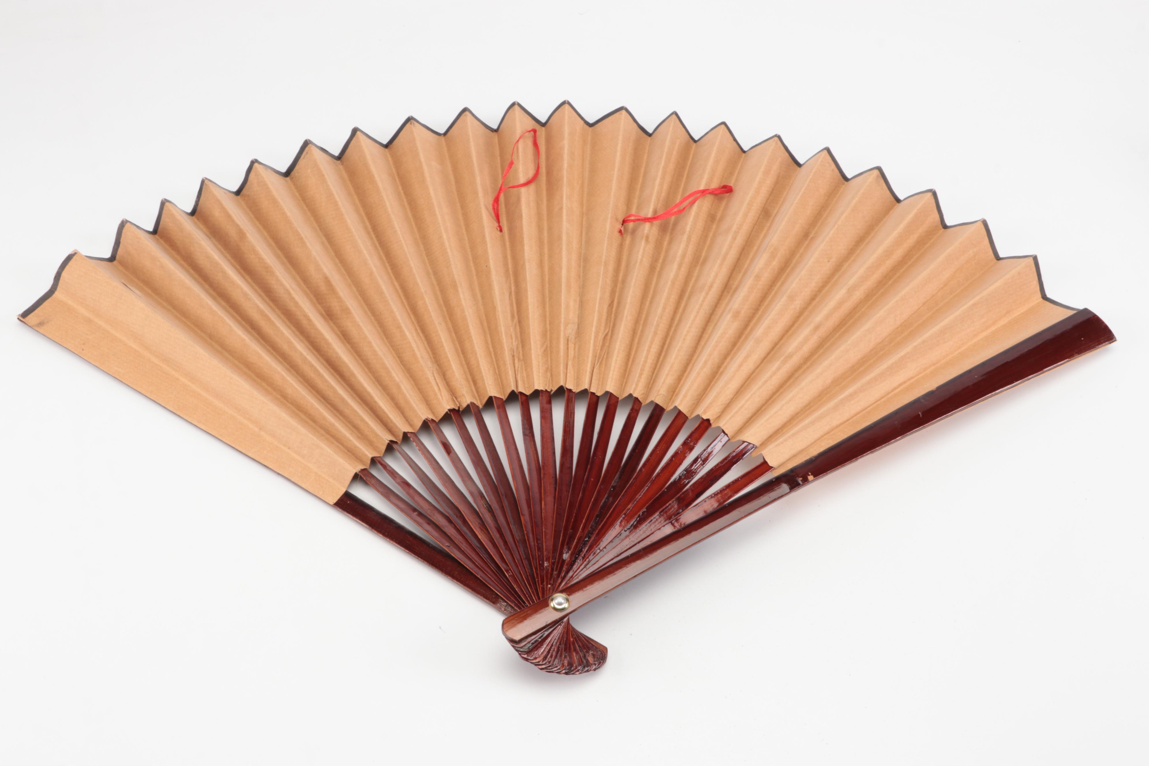 Japanese Gilt Paper Peacock Fan with Other Decorative Fabric Fan