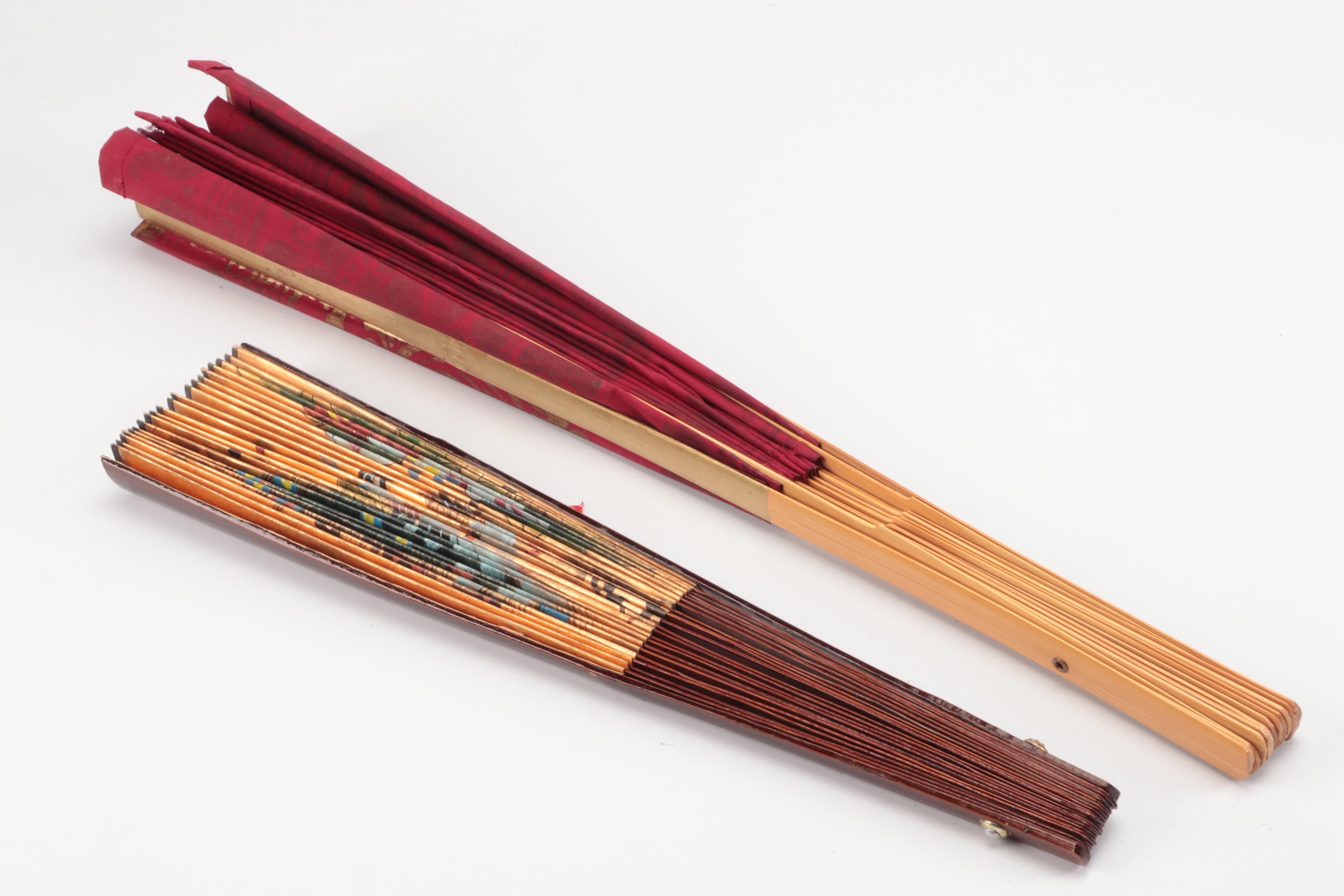 Japanese Gilt Paper Peacock Fan with Other Decorative Fabric Fan