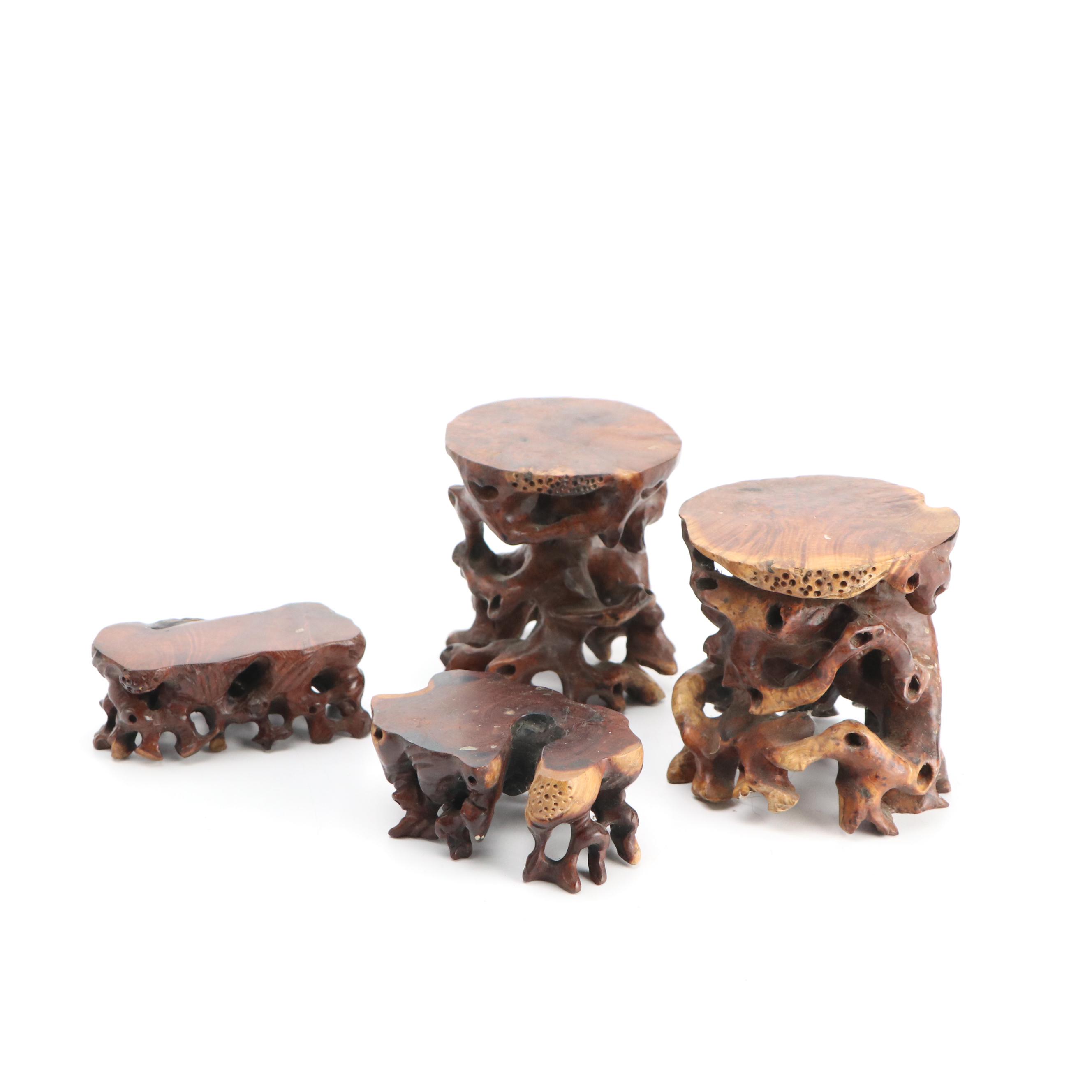 Chinese Carved Box Wood and Hardwood Stand Collection