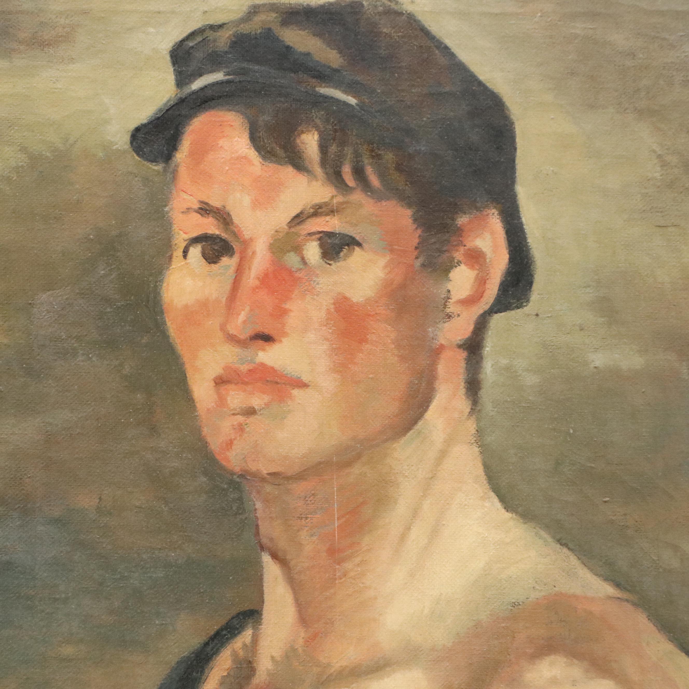 Harvey Shepard Oil Portrait of Man with Seascape, Mid-20th Century