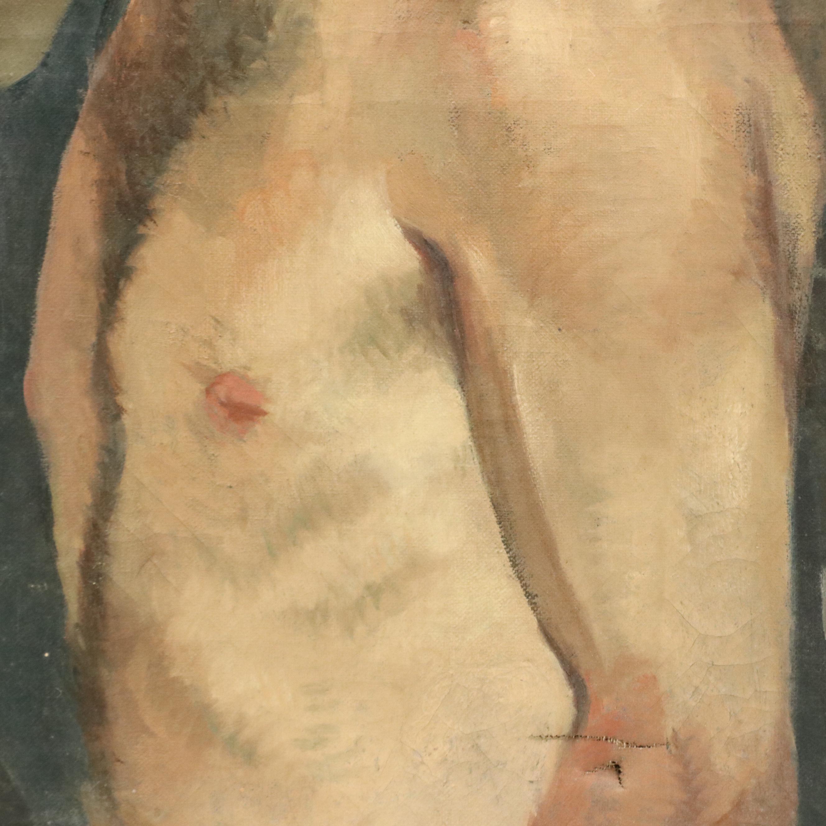 Harvey Shepard Oil Portrait of Man with Seascape, Mid-20th Century