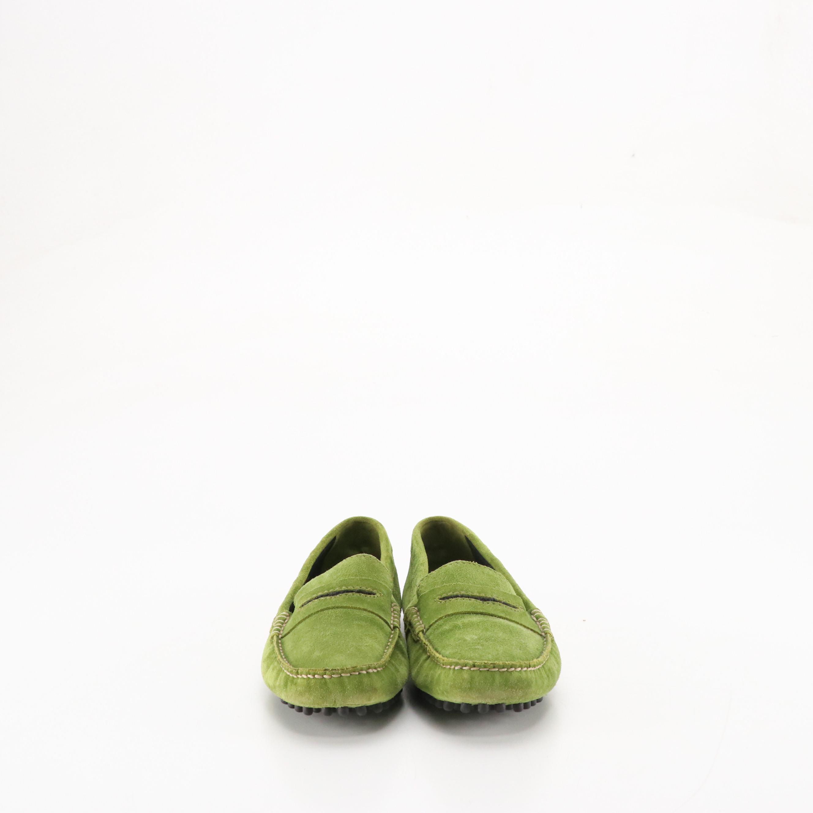 Manolo Blahnik Green Suede Penny Loafers in Box