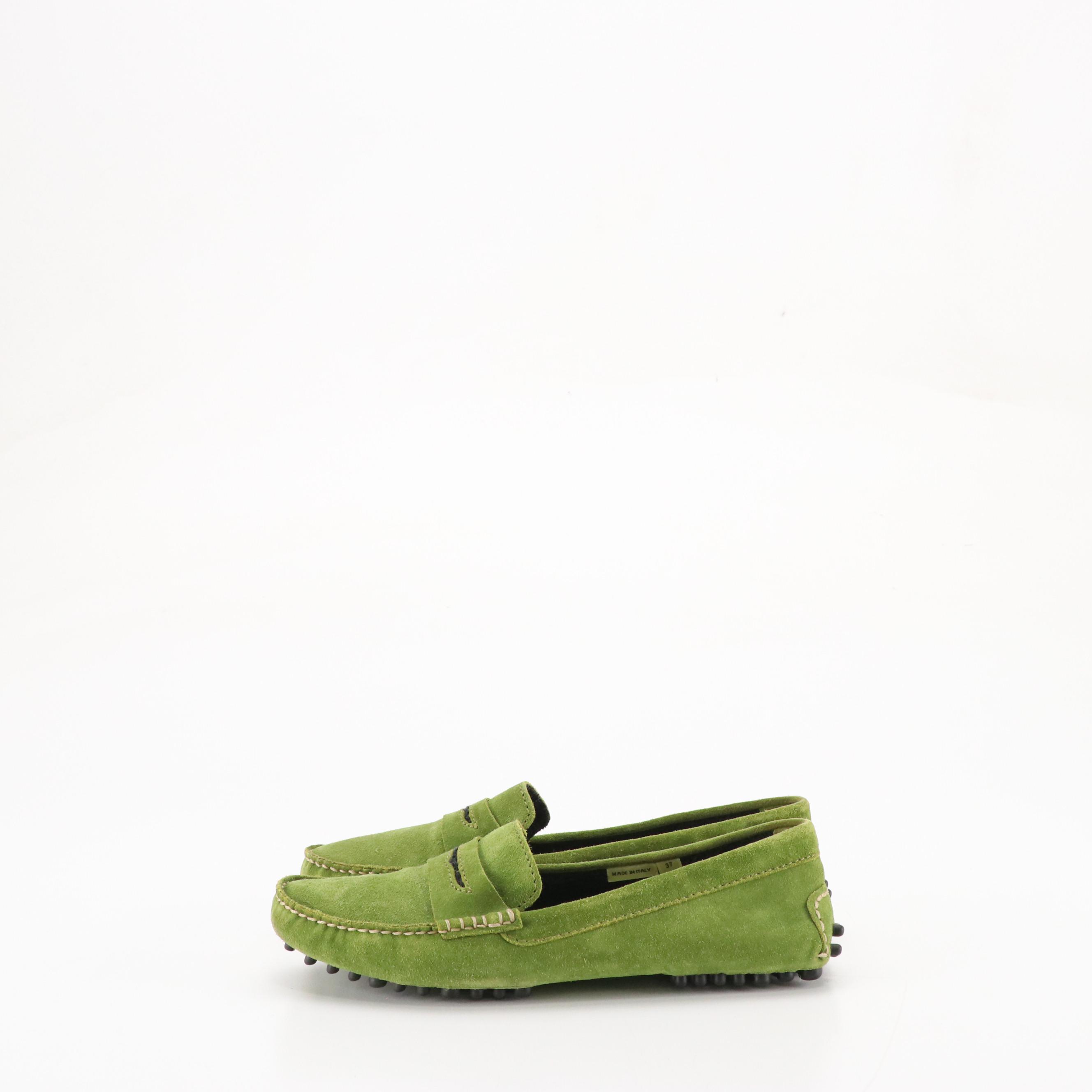 Manolo Blahnik Green Suede Penny Loafers in Box
