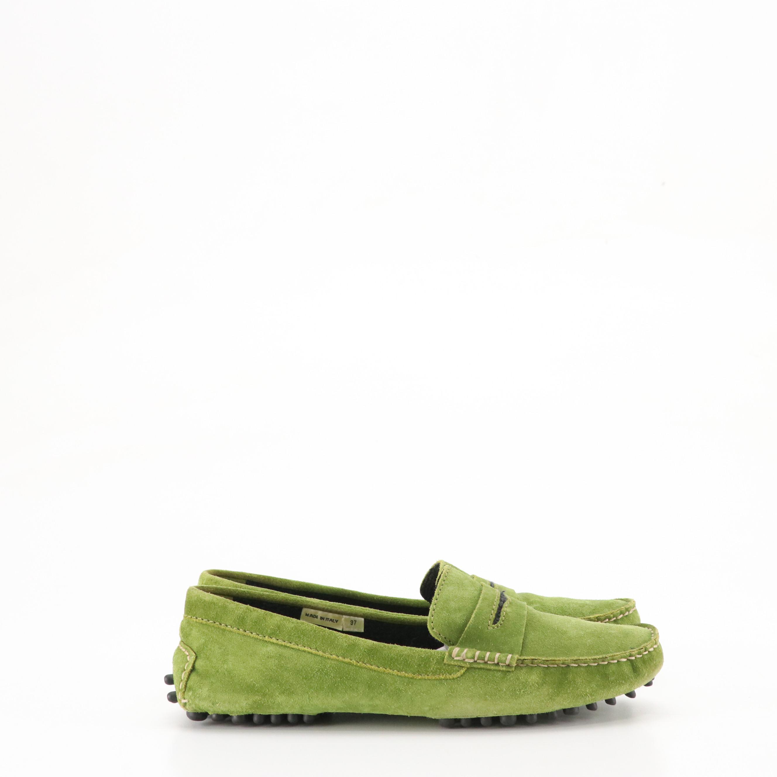 Manolo Blahnik Green Suede Penny Loafers in Box