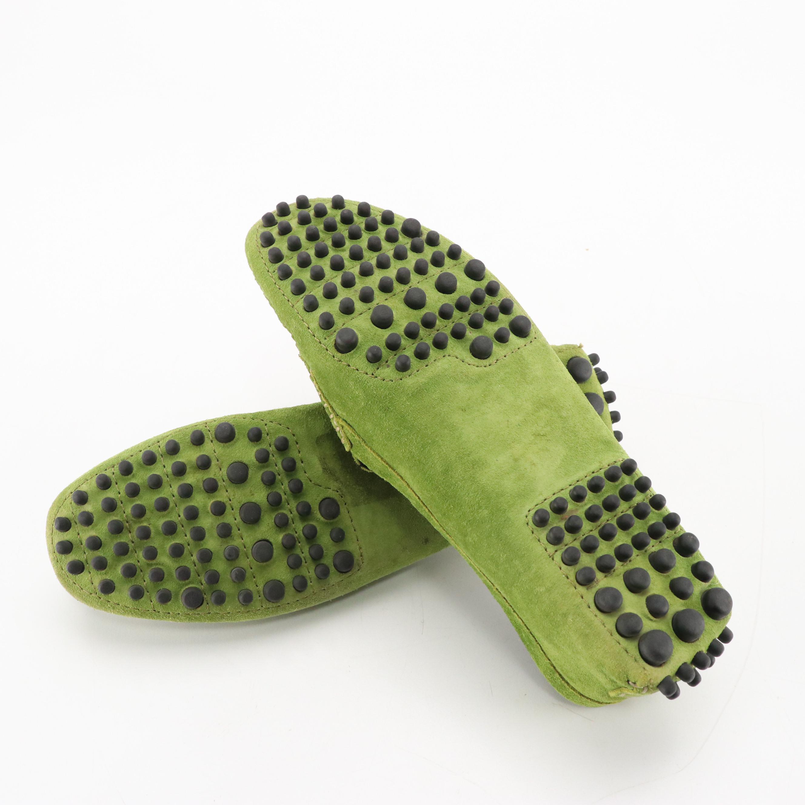 Manolo Blahnik Green Suede Penny Loafers in Box