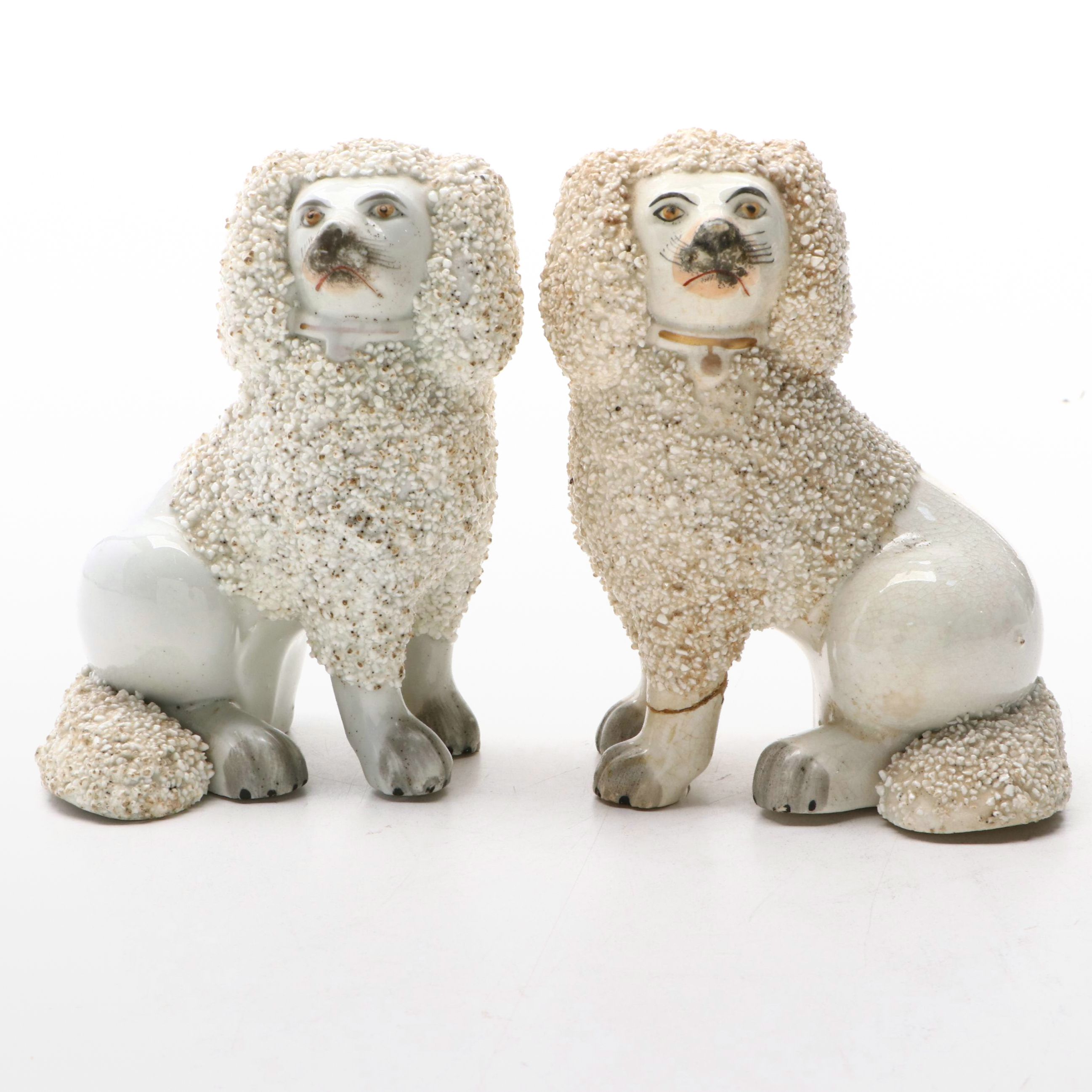 Pair of Staffordshire Confetti Poodles, 19th Century