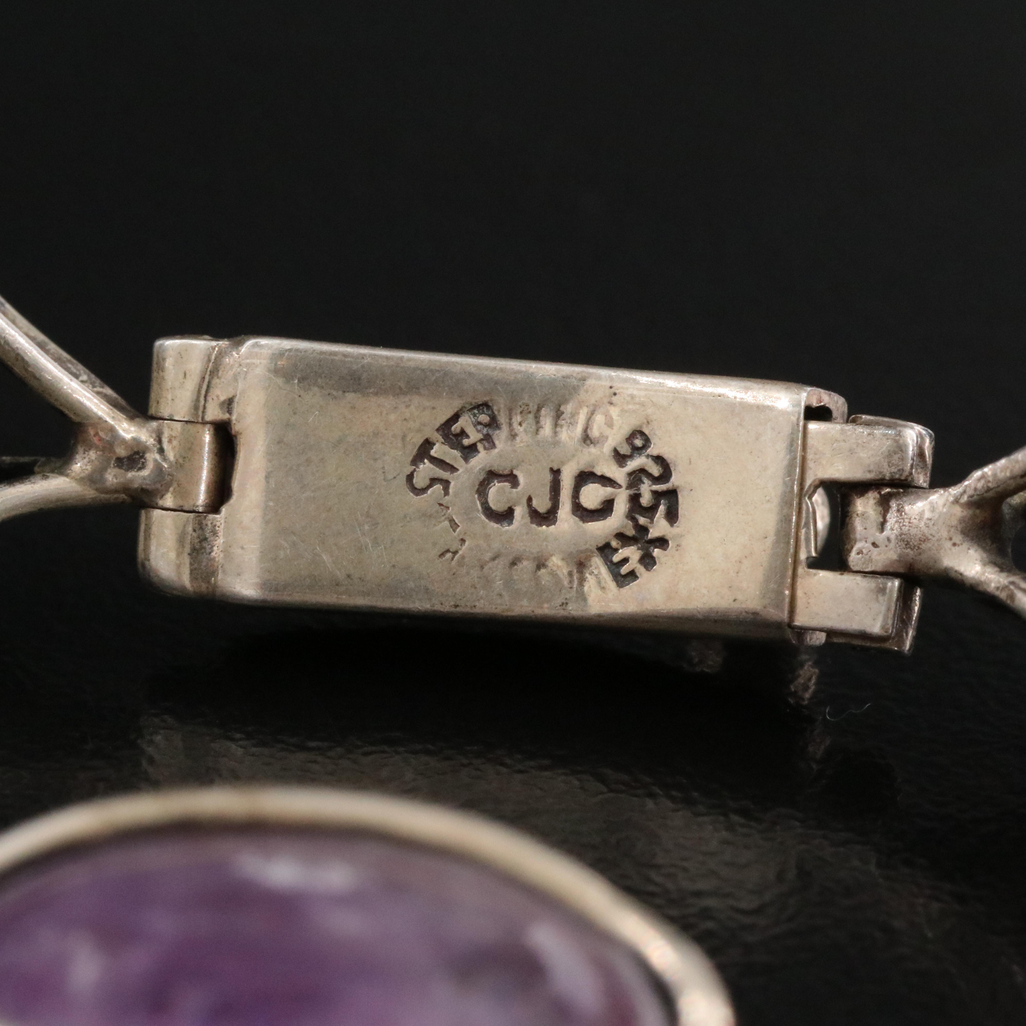 Vintage Taxco Sterling Bracelet Including Amber, Jasper and Obsidian