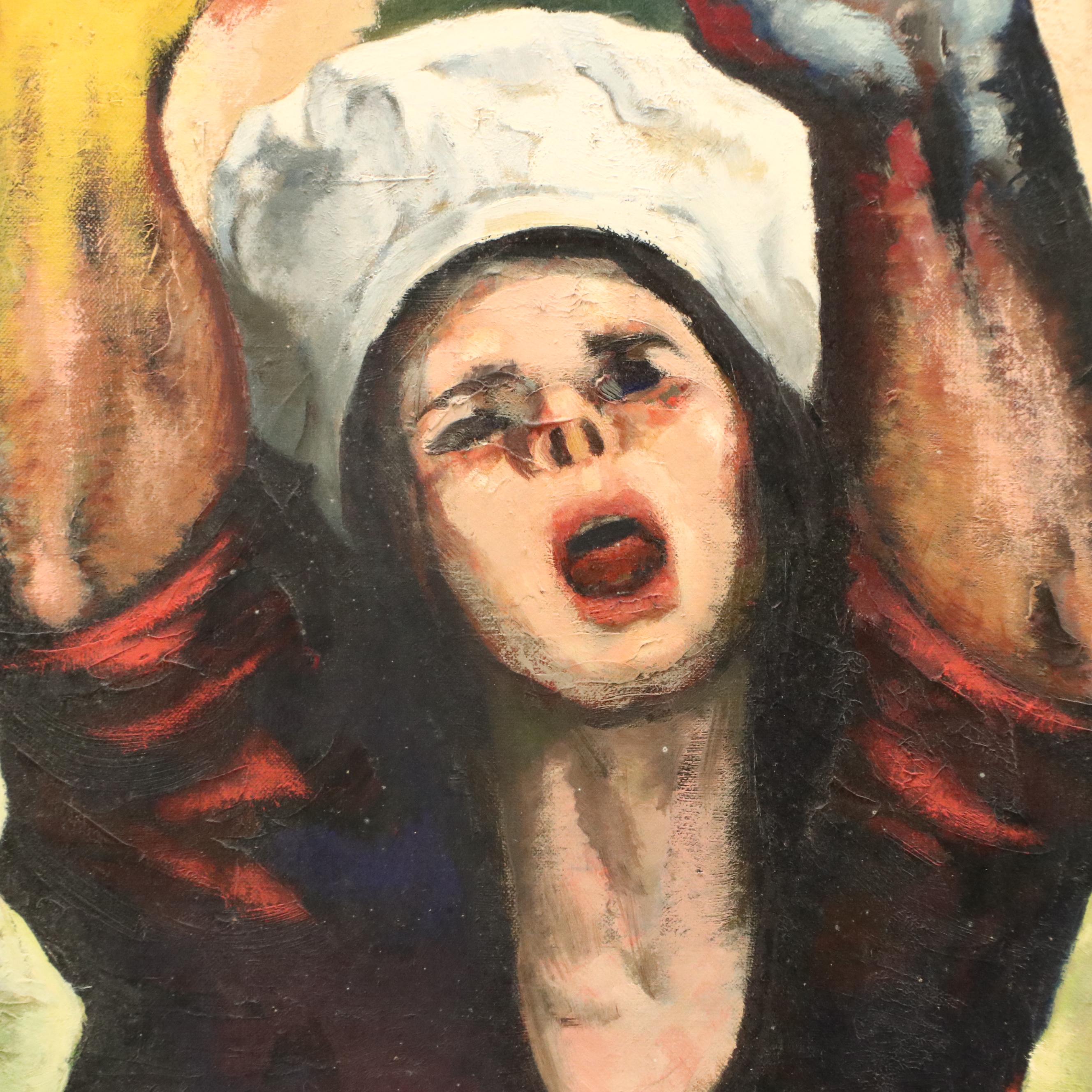 Harvey Shepard Figural Oil Painting with Fruit, Mid-20th Century