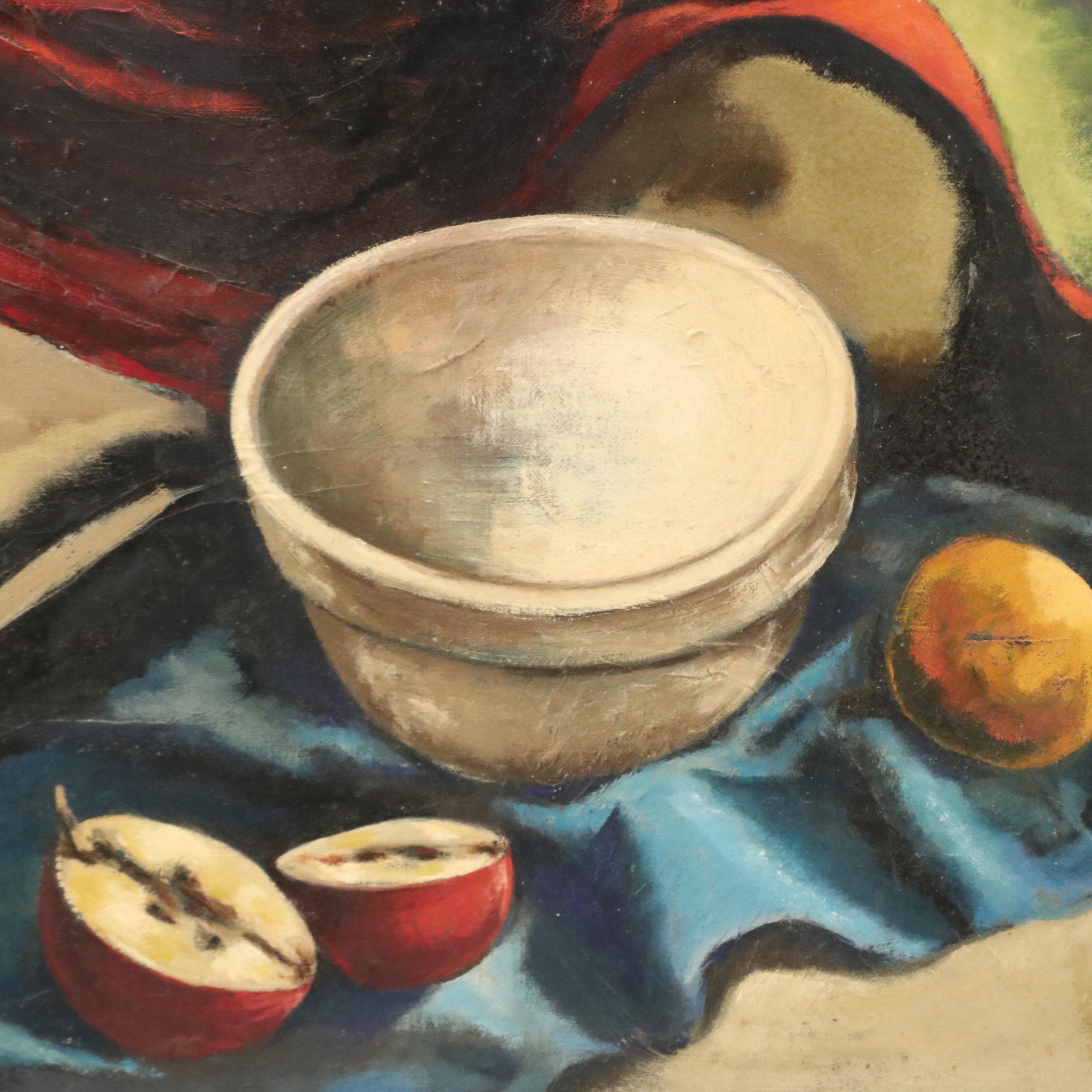 Harvey Shepard Figural Oil Painting with Fruit, Mid-20th Century