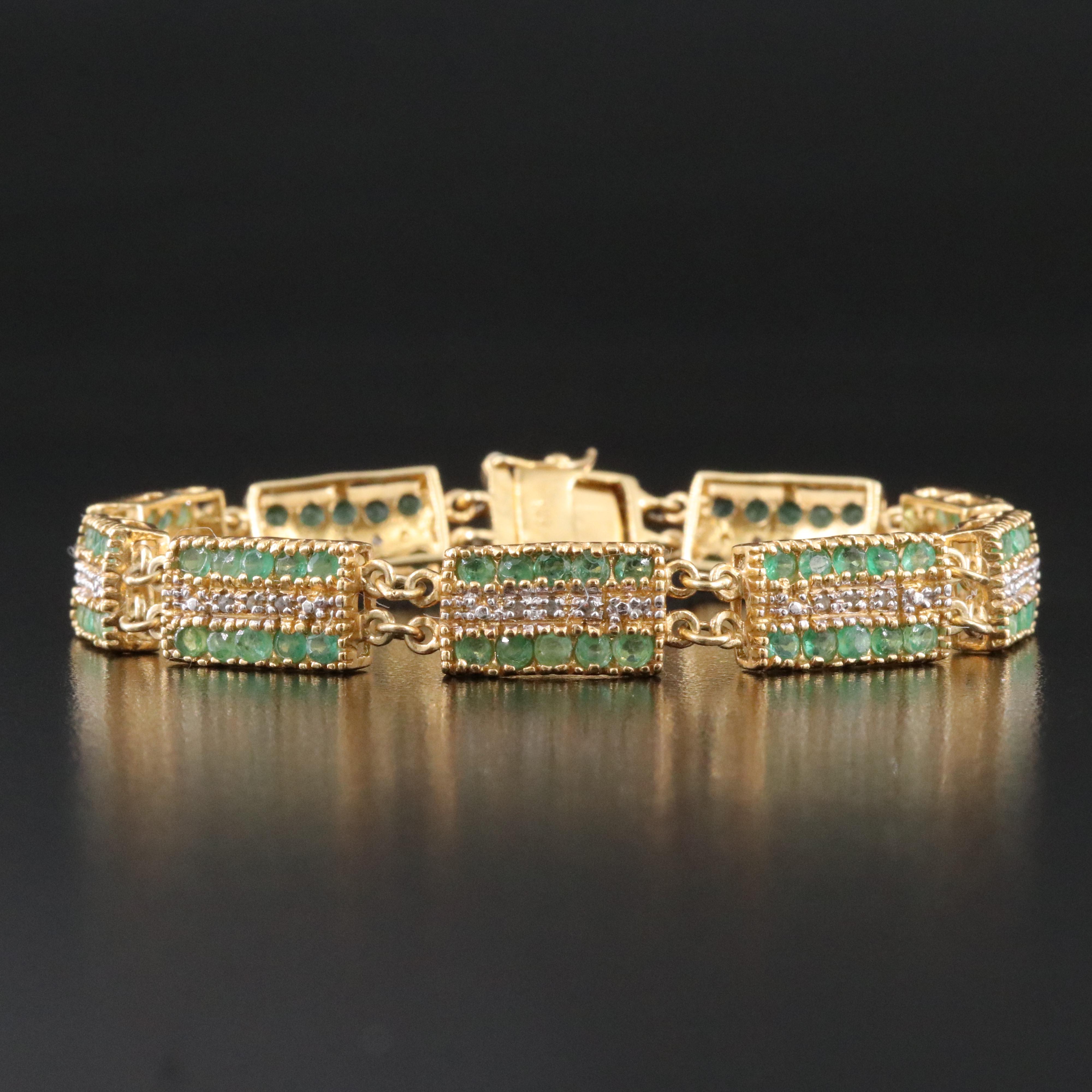 Sterling Emerald and Diamond Bracelet