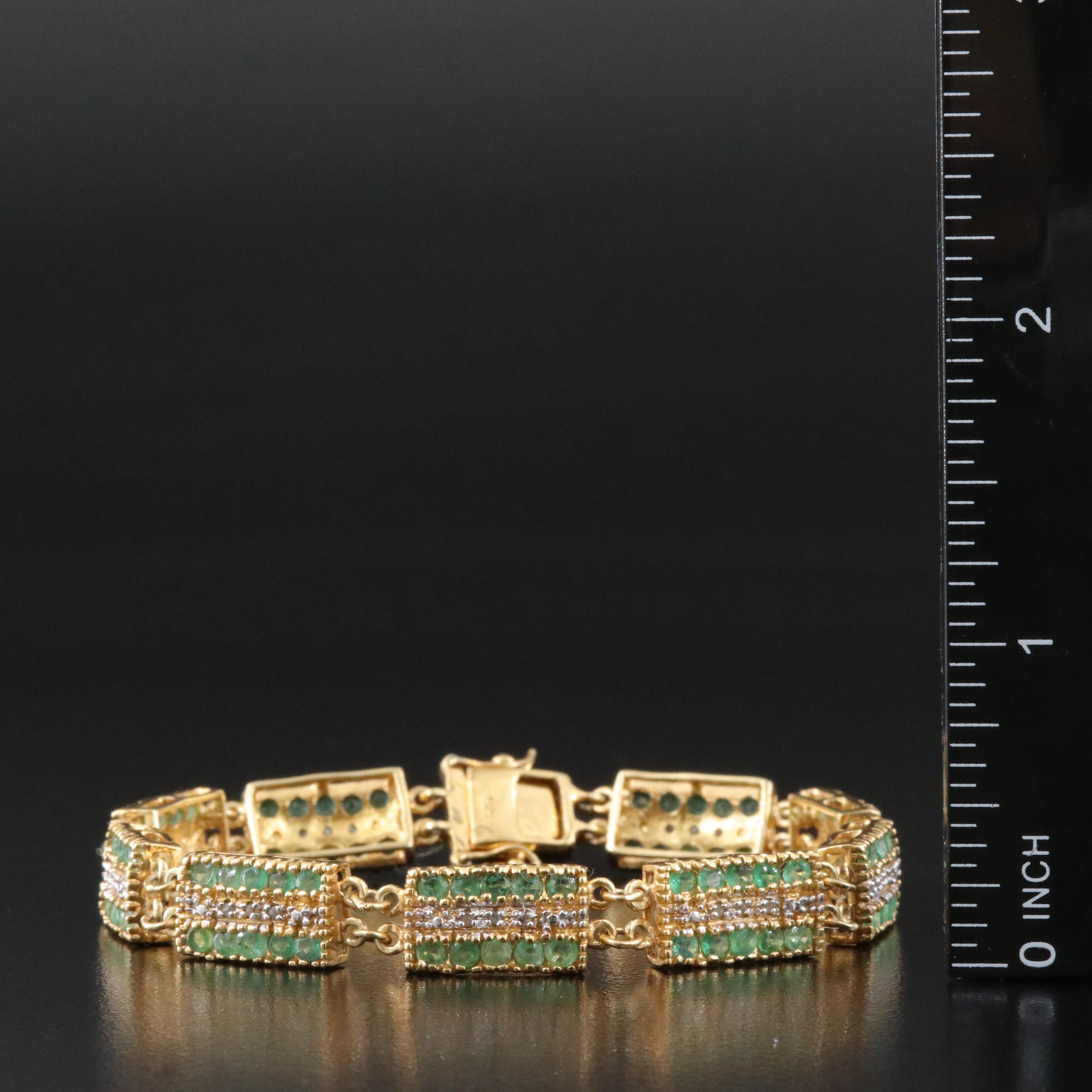 Sterling Emerald and Diamond Bracelet