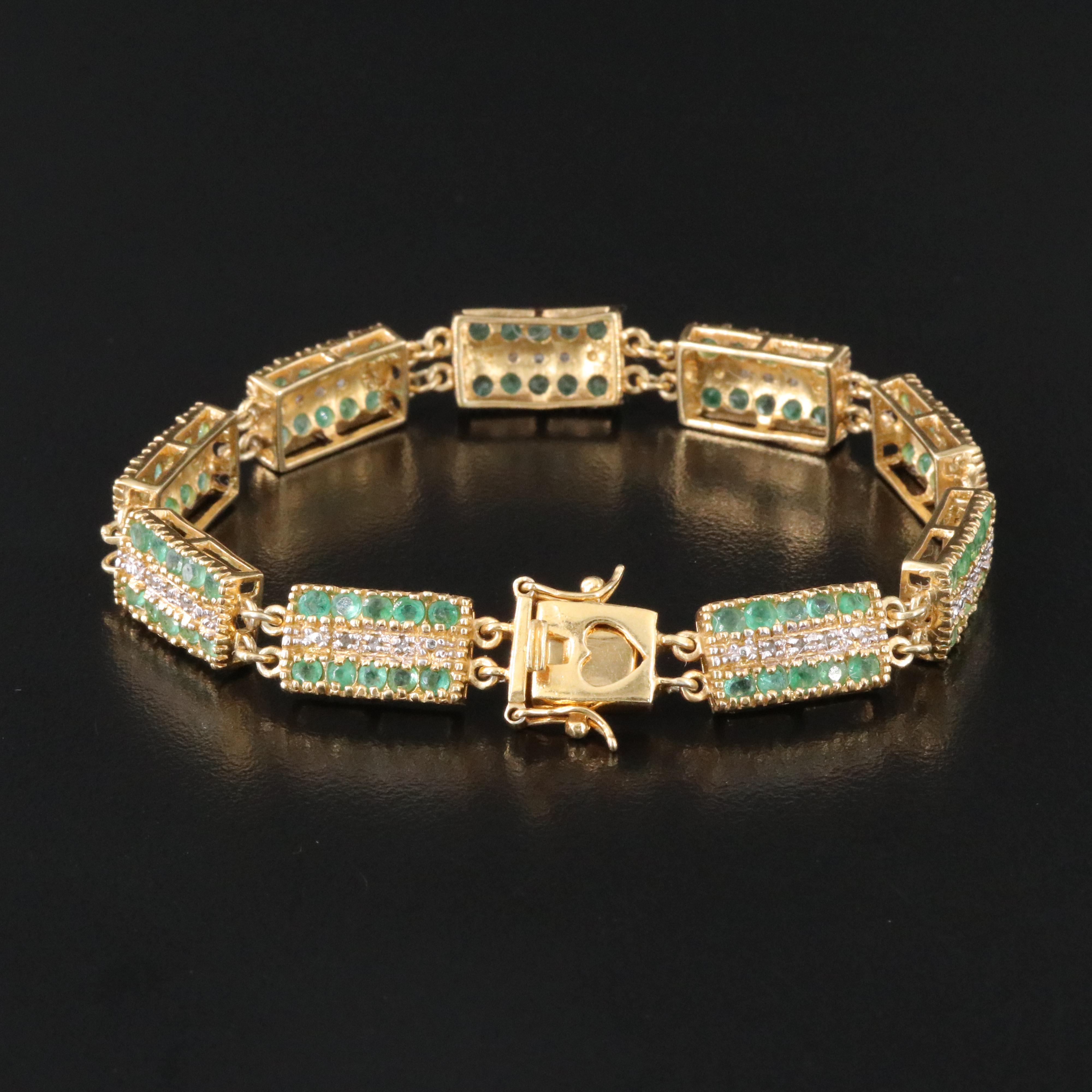 Sterling Emerald and Diamond Bracelet