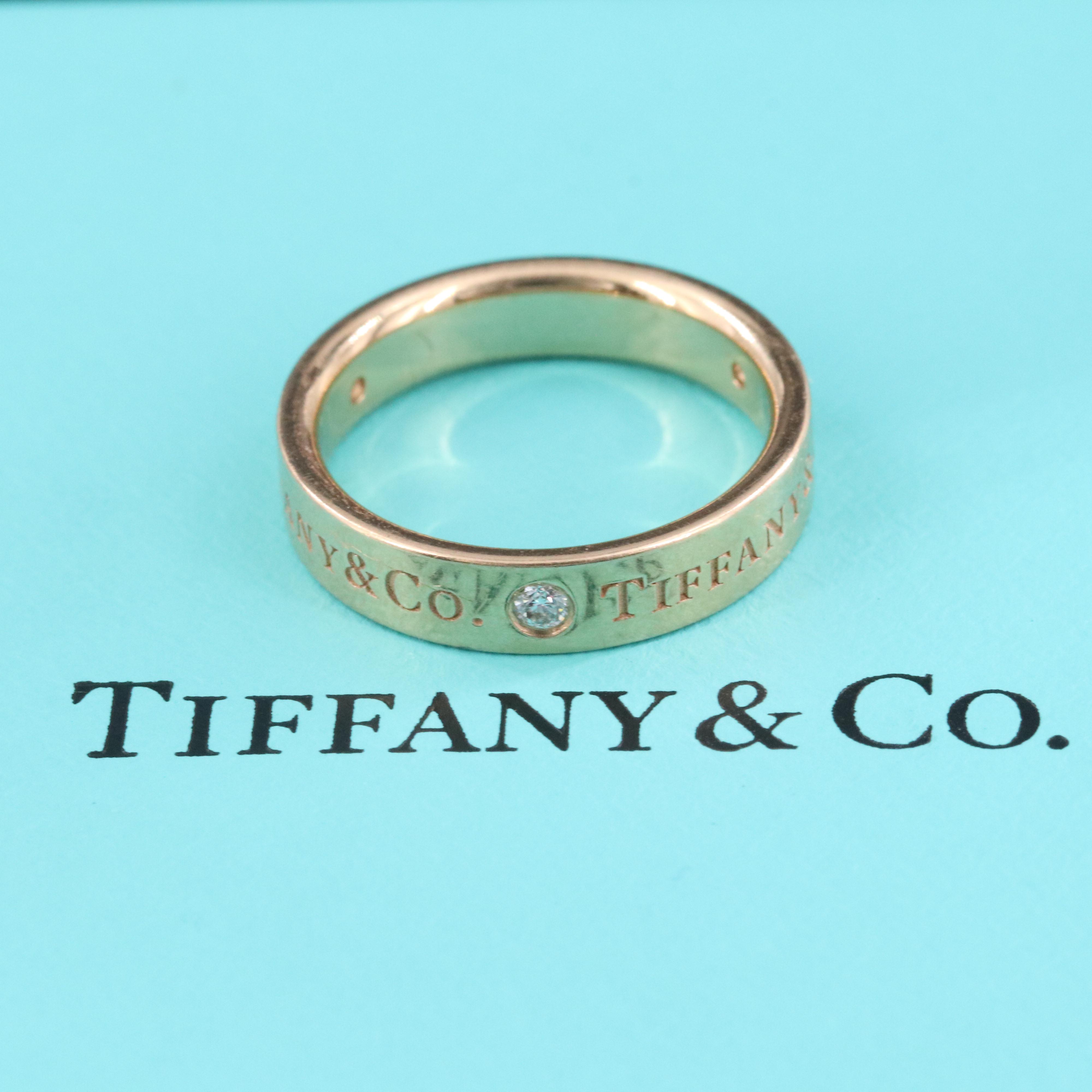 Tiffany & Co. 18K Rose Gold Logo Band with Diamond Accents