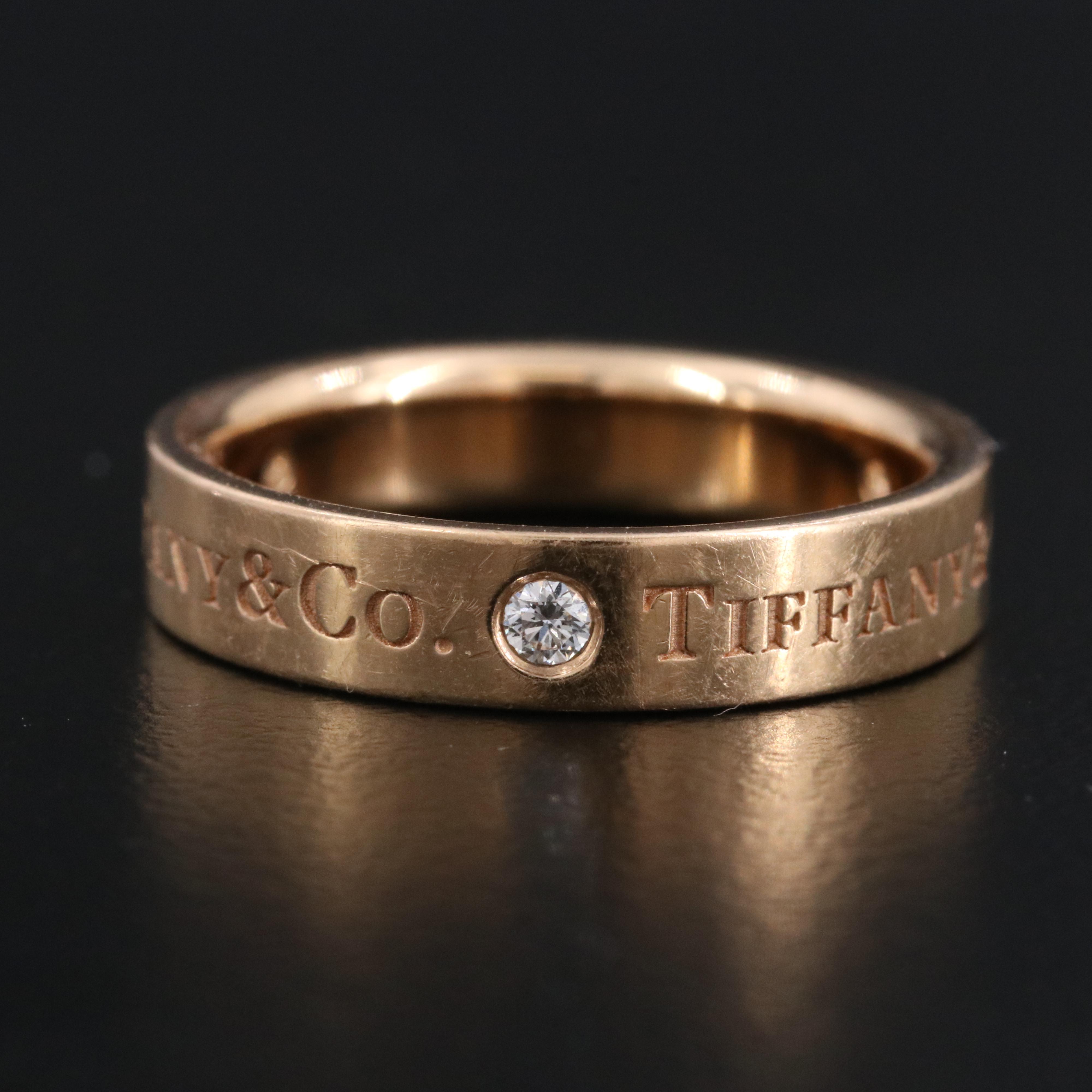 Tiffany & Co. 18K Rose Gold Logo Band with Diamond Accents