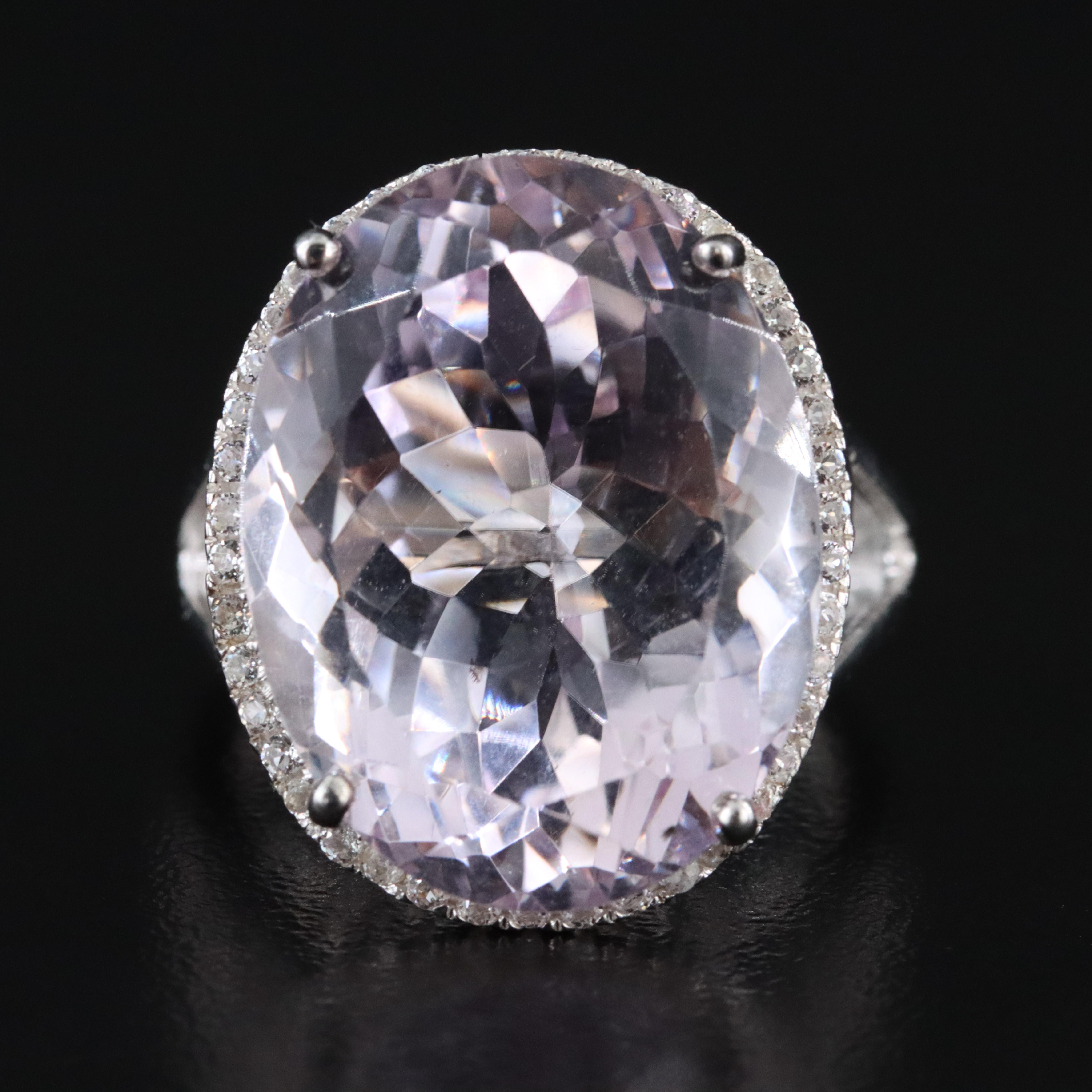 Sterling Kunzite and White Sapphire Ring