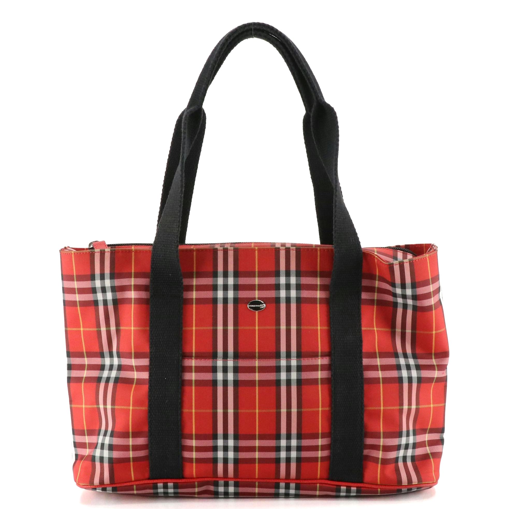 Burberry Shoulder Bag in Red and Black Nova Check Nylon