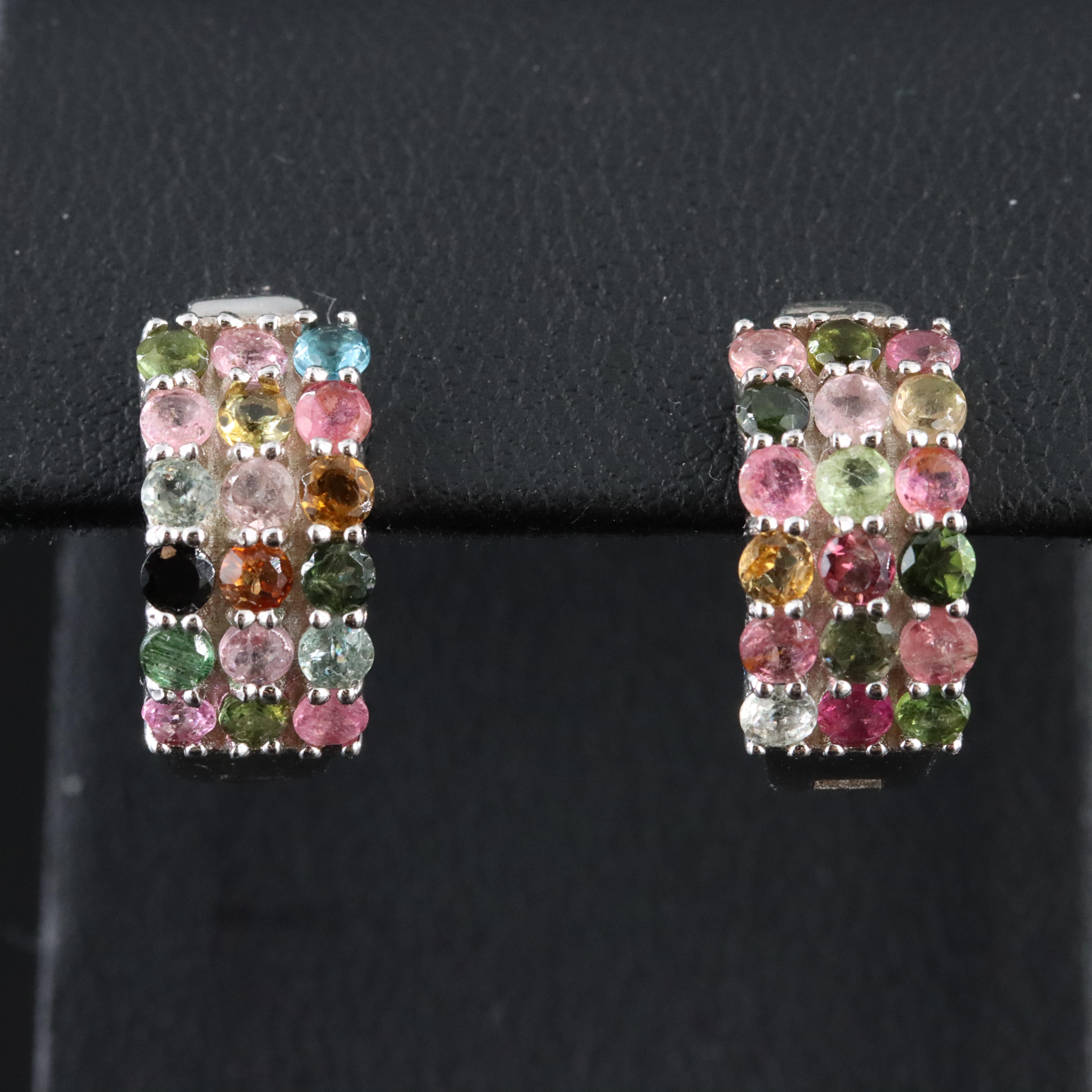 Sterling Tourmaline Hoop Earrings