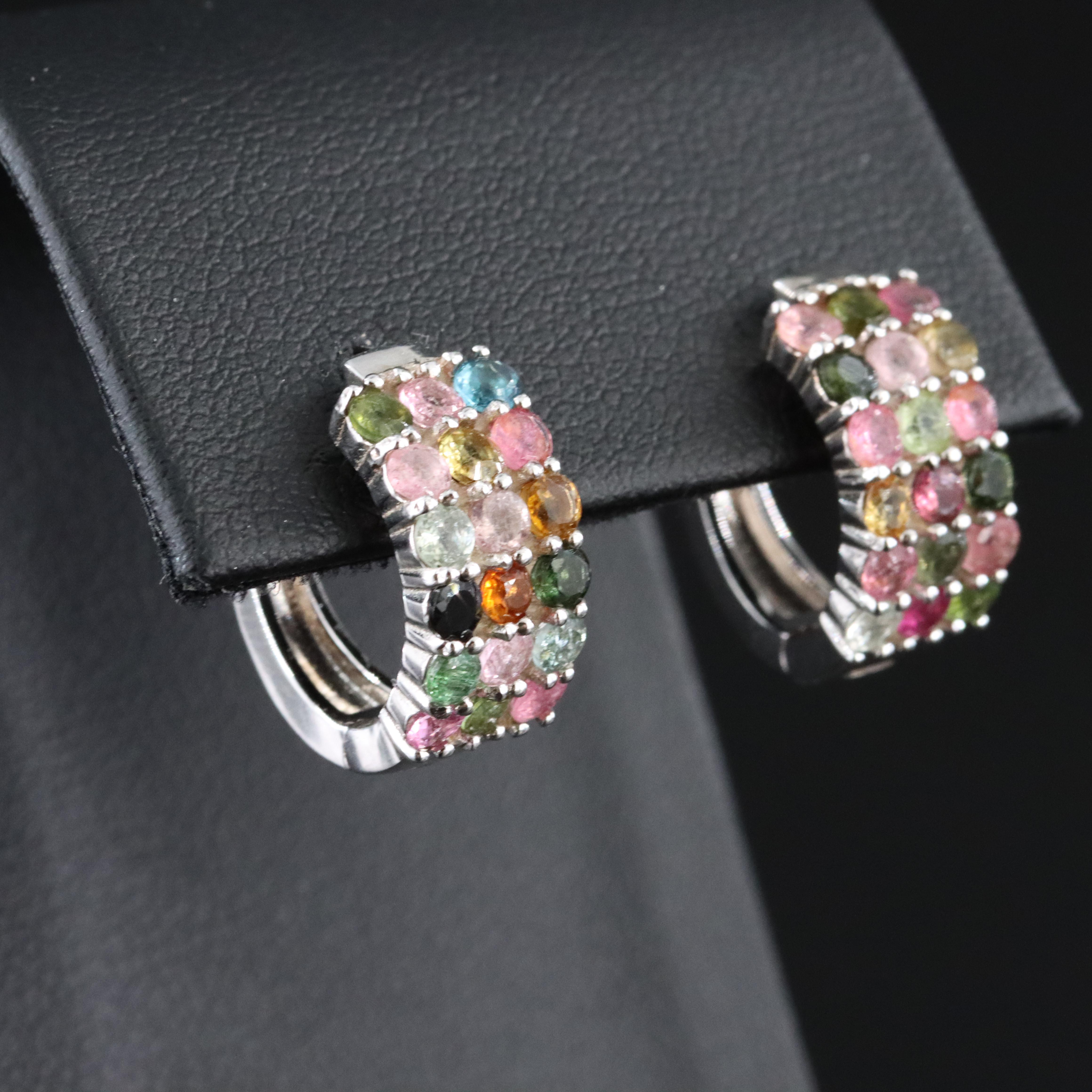 Sterling Tourmaline Hoop Earrings