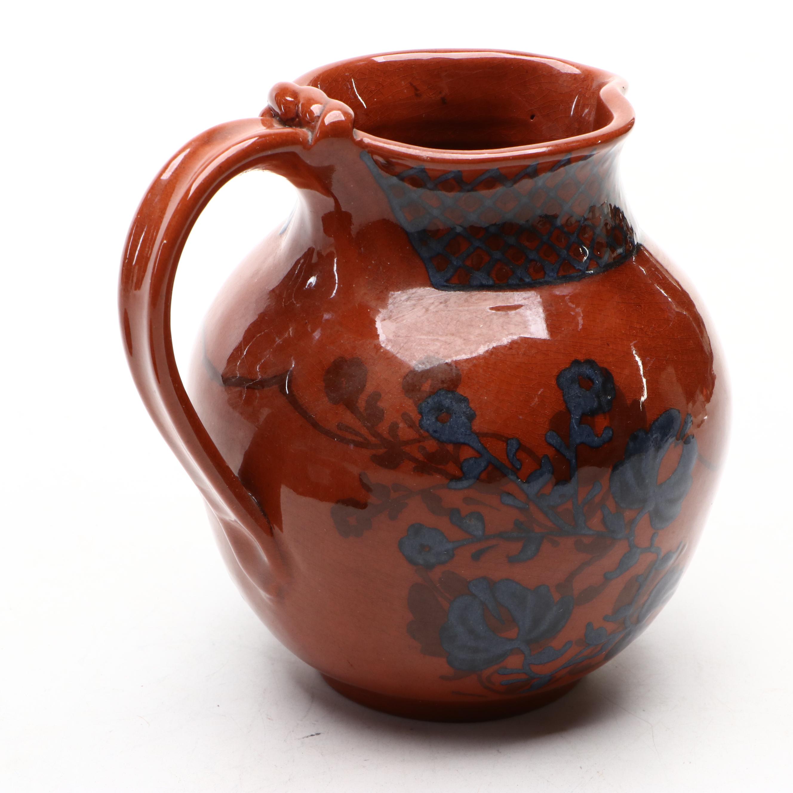Joyce Clancy Floral Motif Red Clay Pitcher and Basin