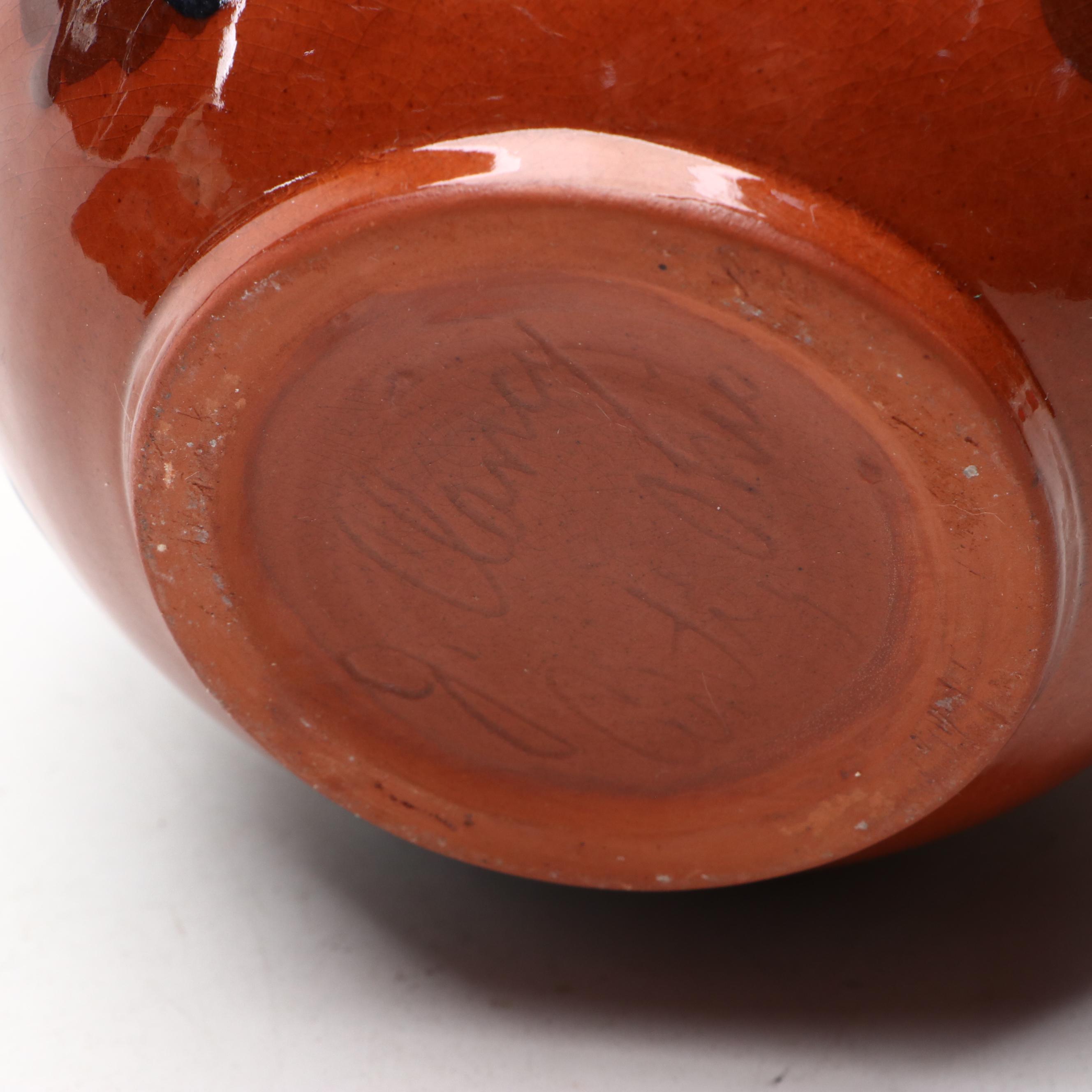 Joyce Clancy Floral Motif Red Clay Pitcher and Basin