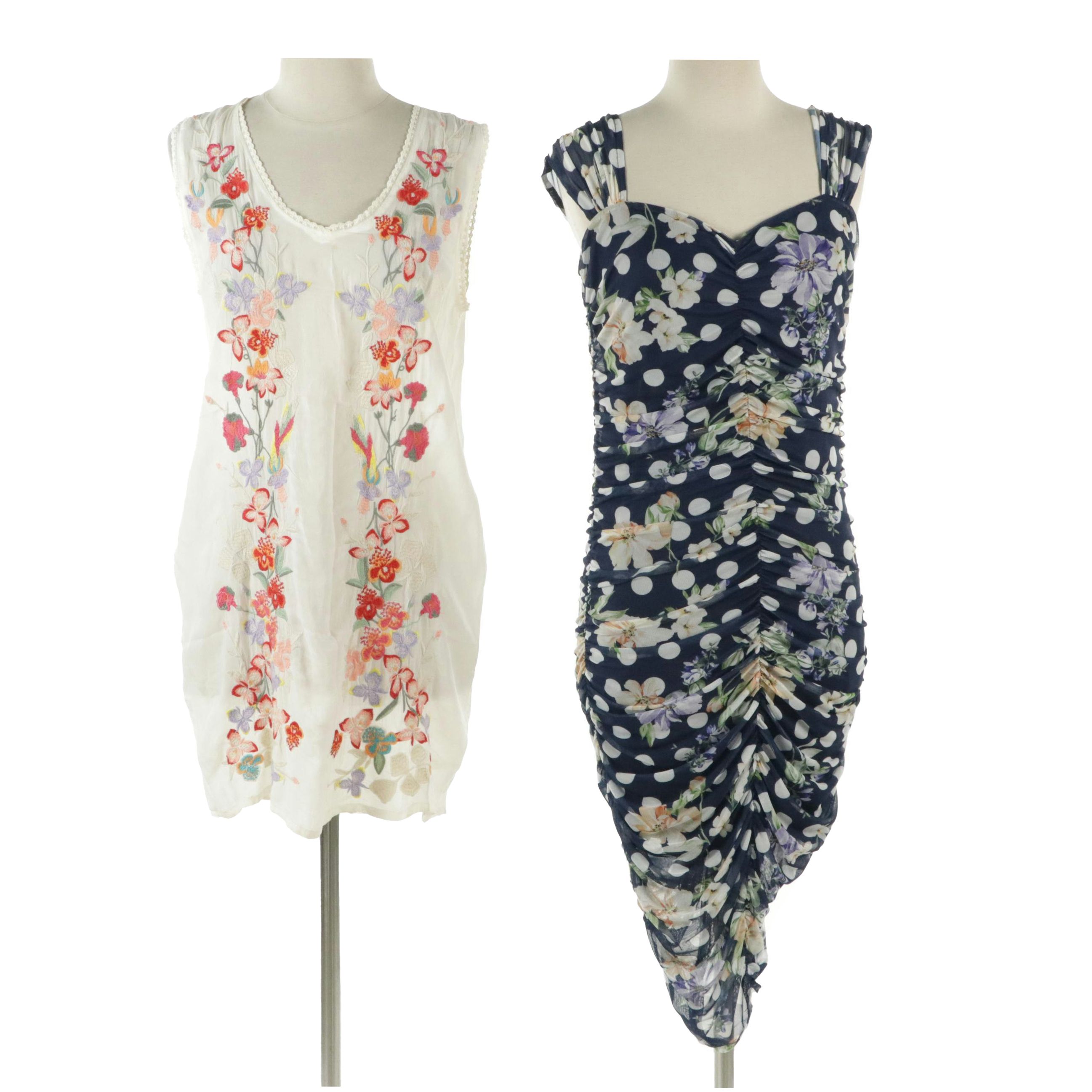 Johnny Was Embroidered Sleeveless Dress & Alexia Admor Printed Sleeveless Dress