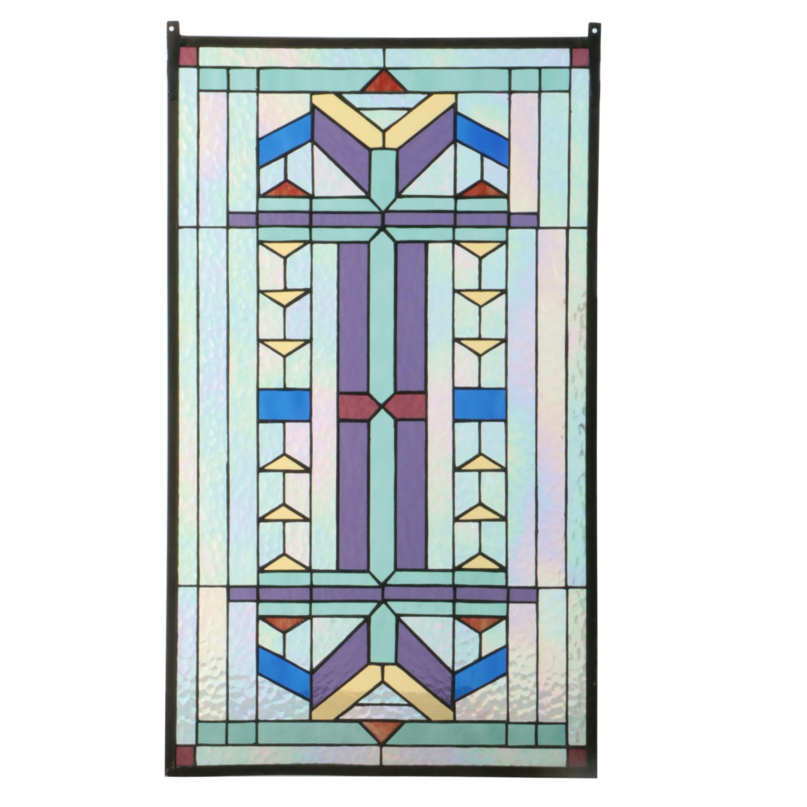 Arts & Crafts Style Geometric Stained Glass Panel