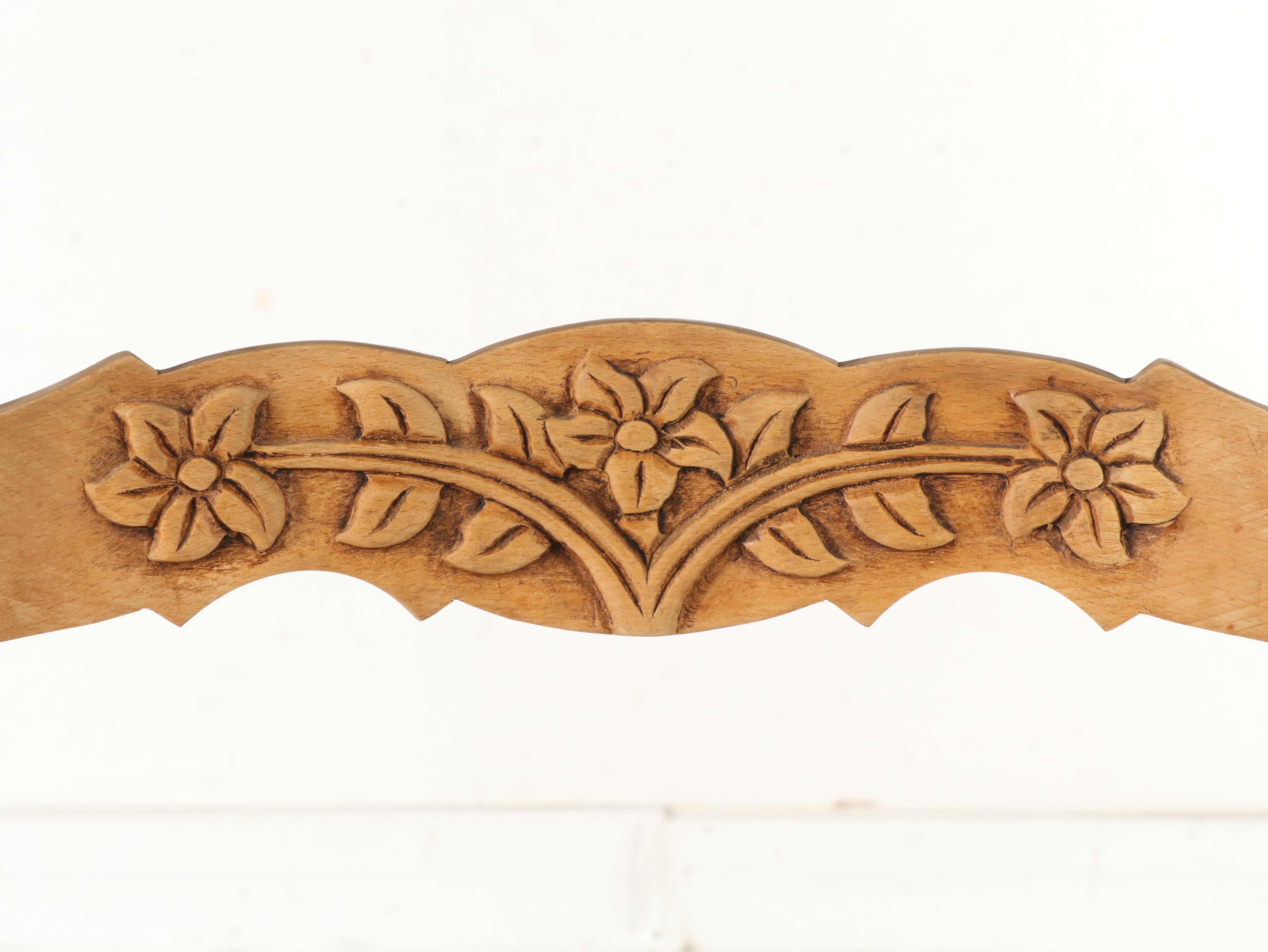 French Country Style Carved Ladder Back Dining Chairs with Rush Seats