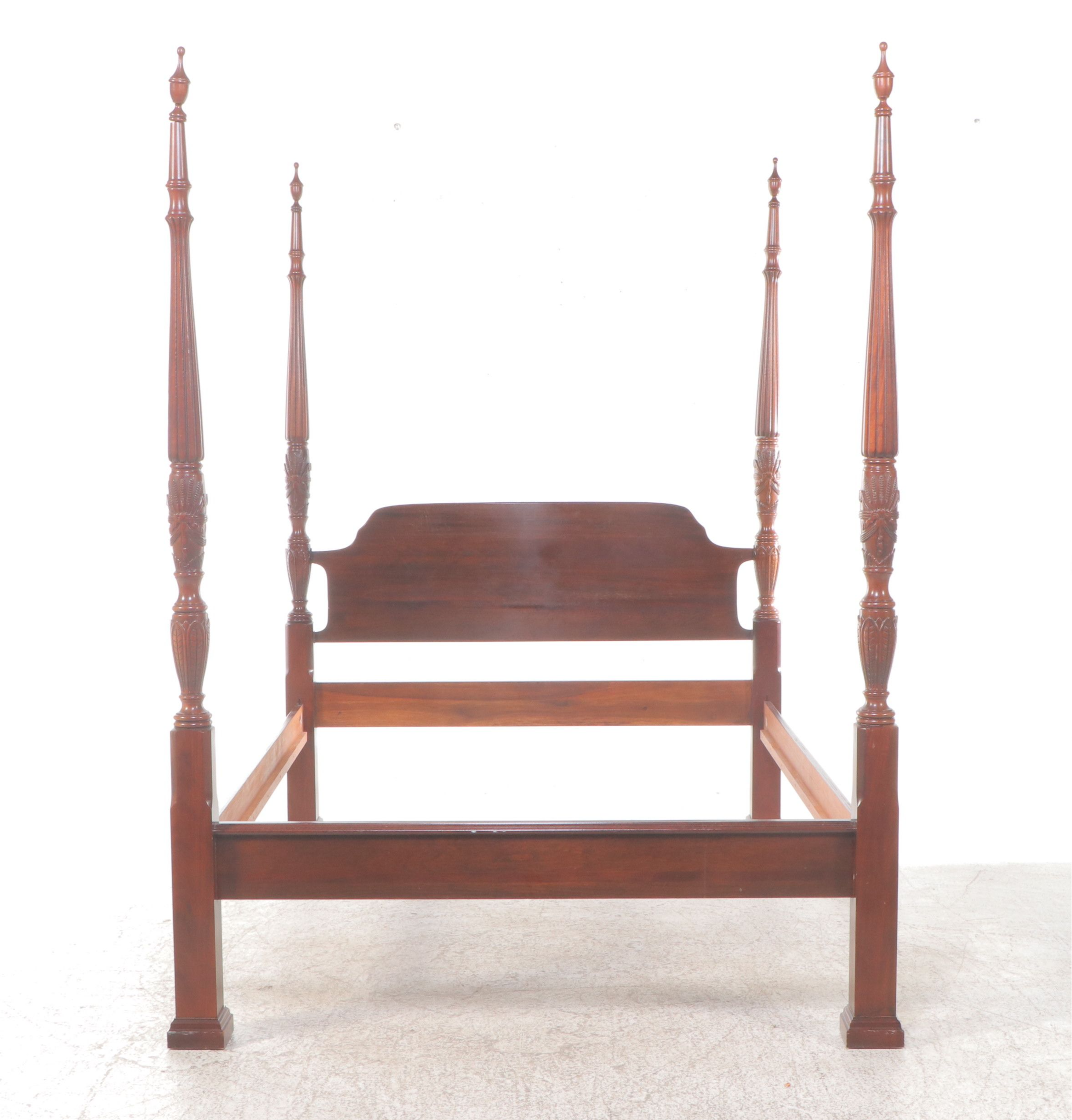 Queen Size Rice Carved Cherry Poster Bed Frame