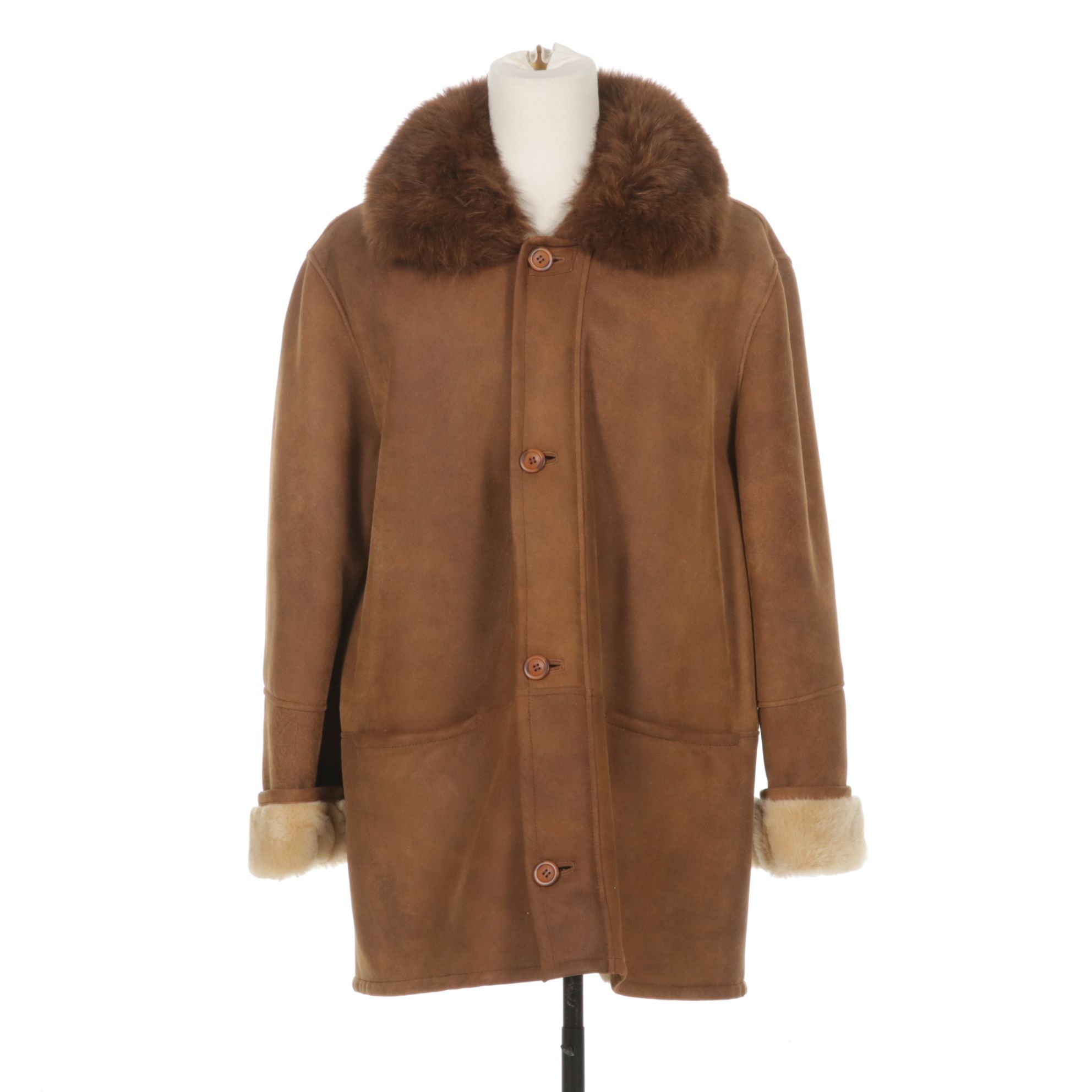 Mill Valley Sheepskin & Leather Co. Shearling Jacket with Fox Fur Collar