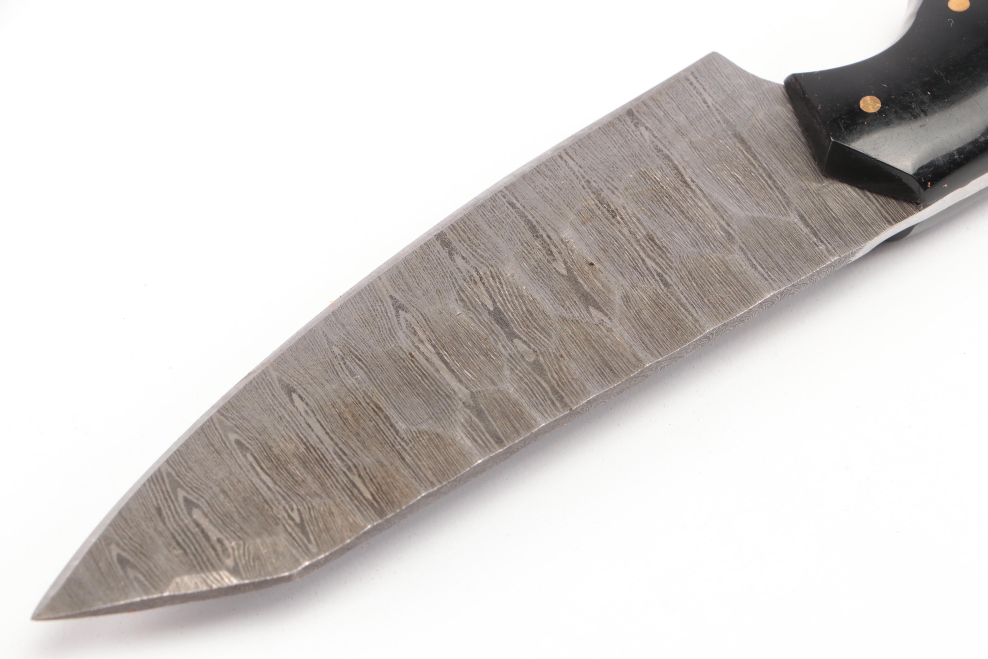 Damascus Steel and Wood Handled Chef's Knife Set in Suede Leather Roll