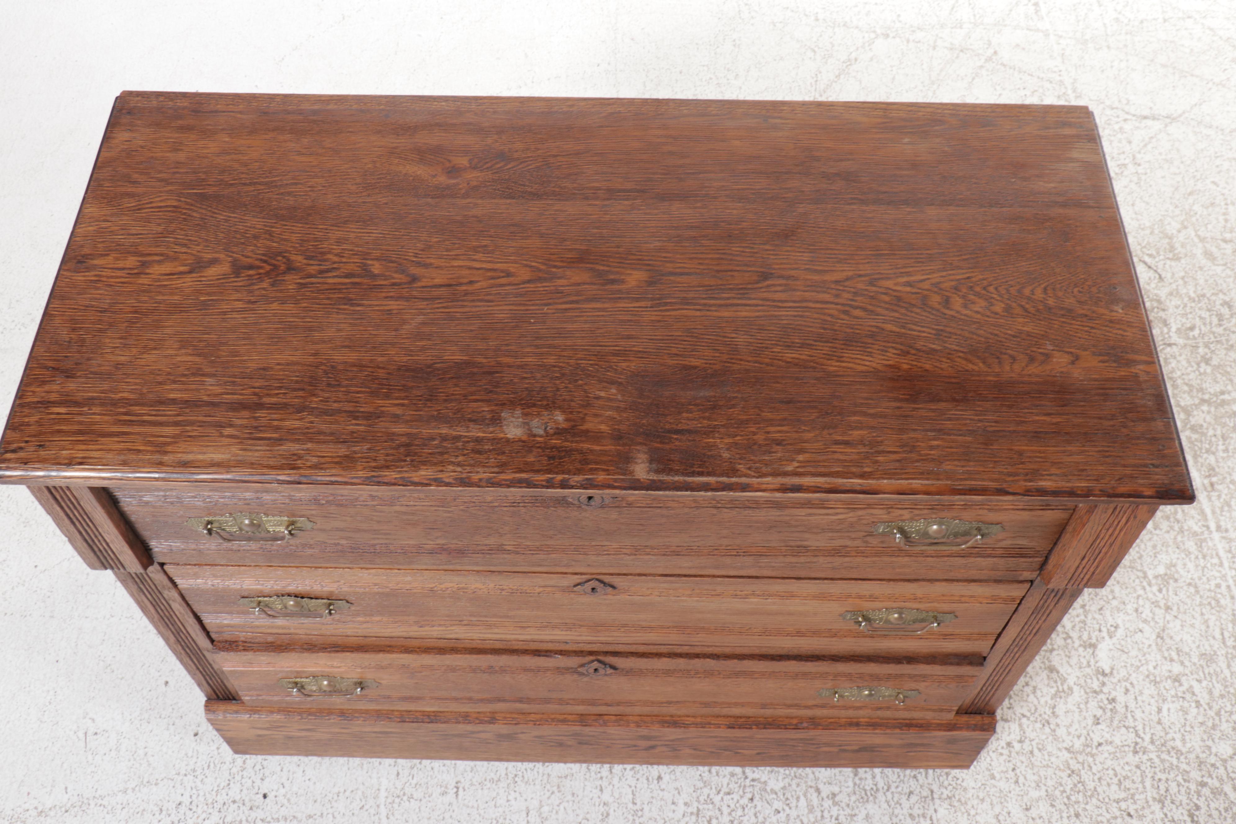 Eastlake Oak Three-Drawer Dresser
