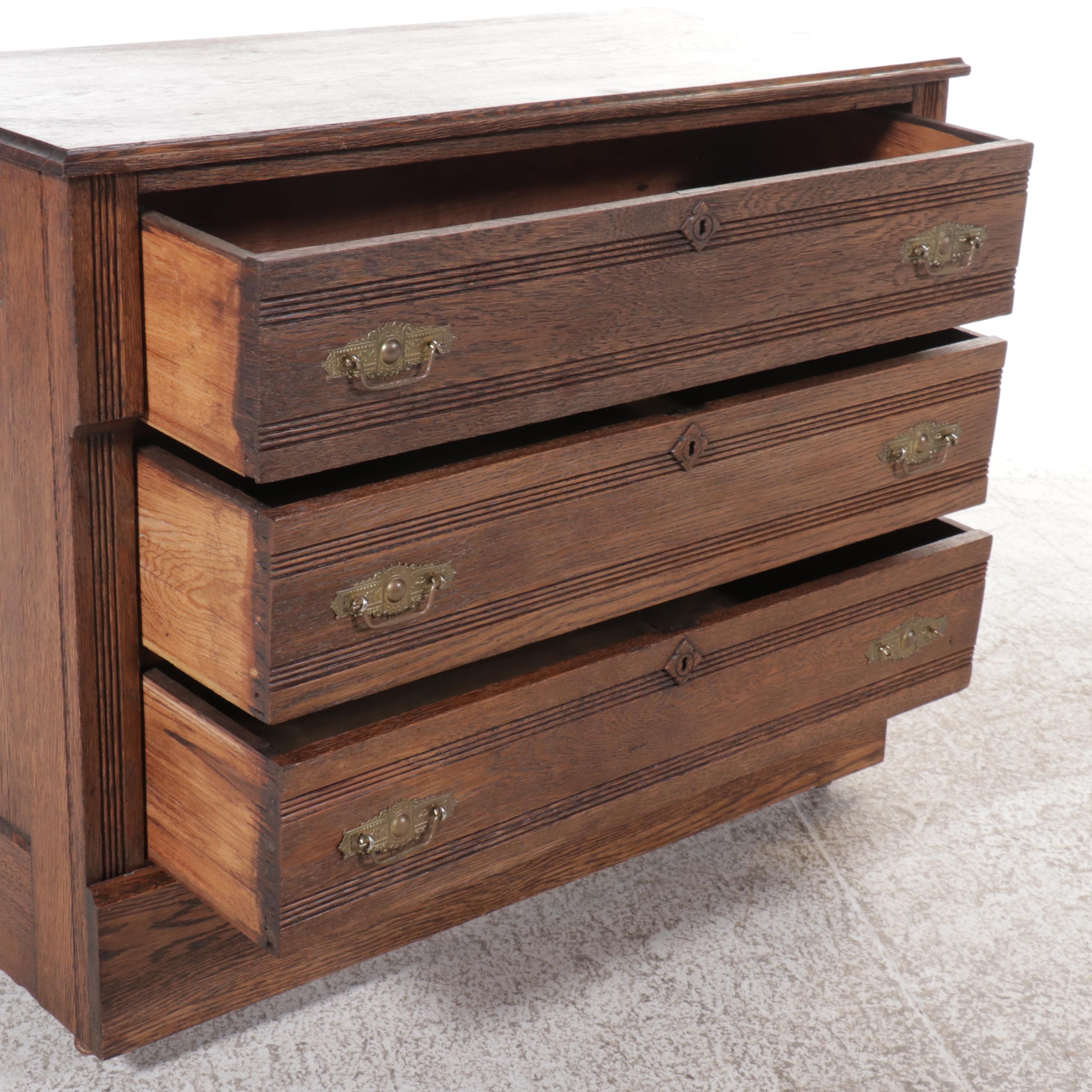 Eastlake Oak Three-Drawer Dresser