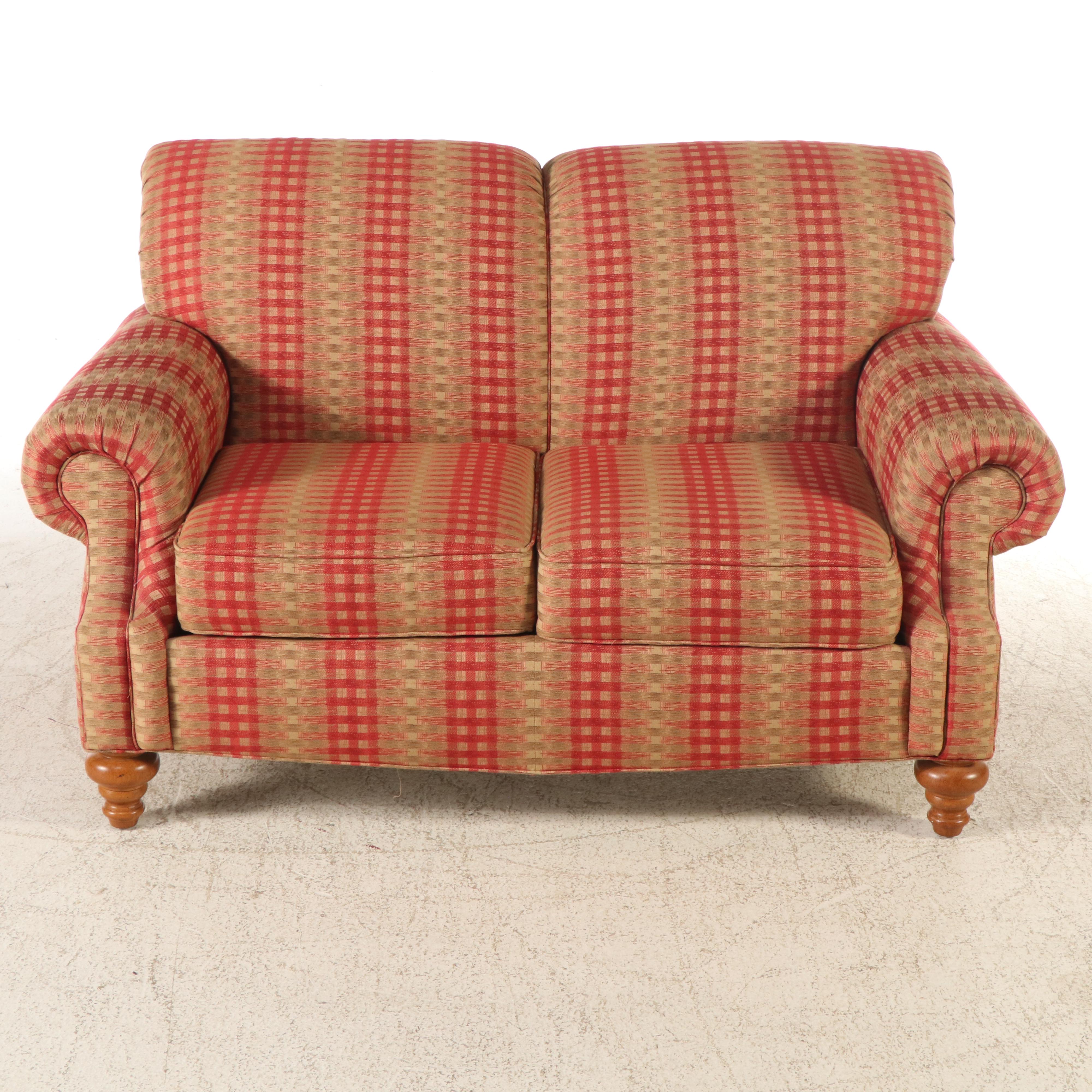 Pair of Flexsteel Plaid Upholstered Loveseats